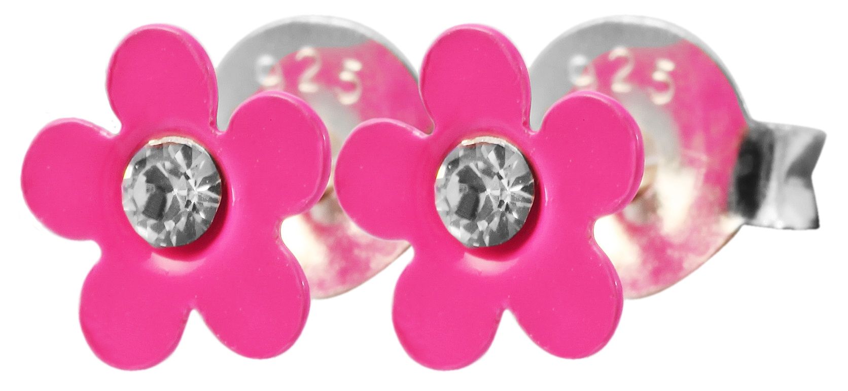 925/- Echt Silber Kinder Ohrstecker "Florette", Blume mit Similistein, pink