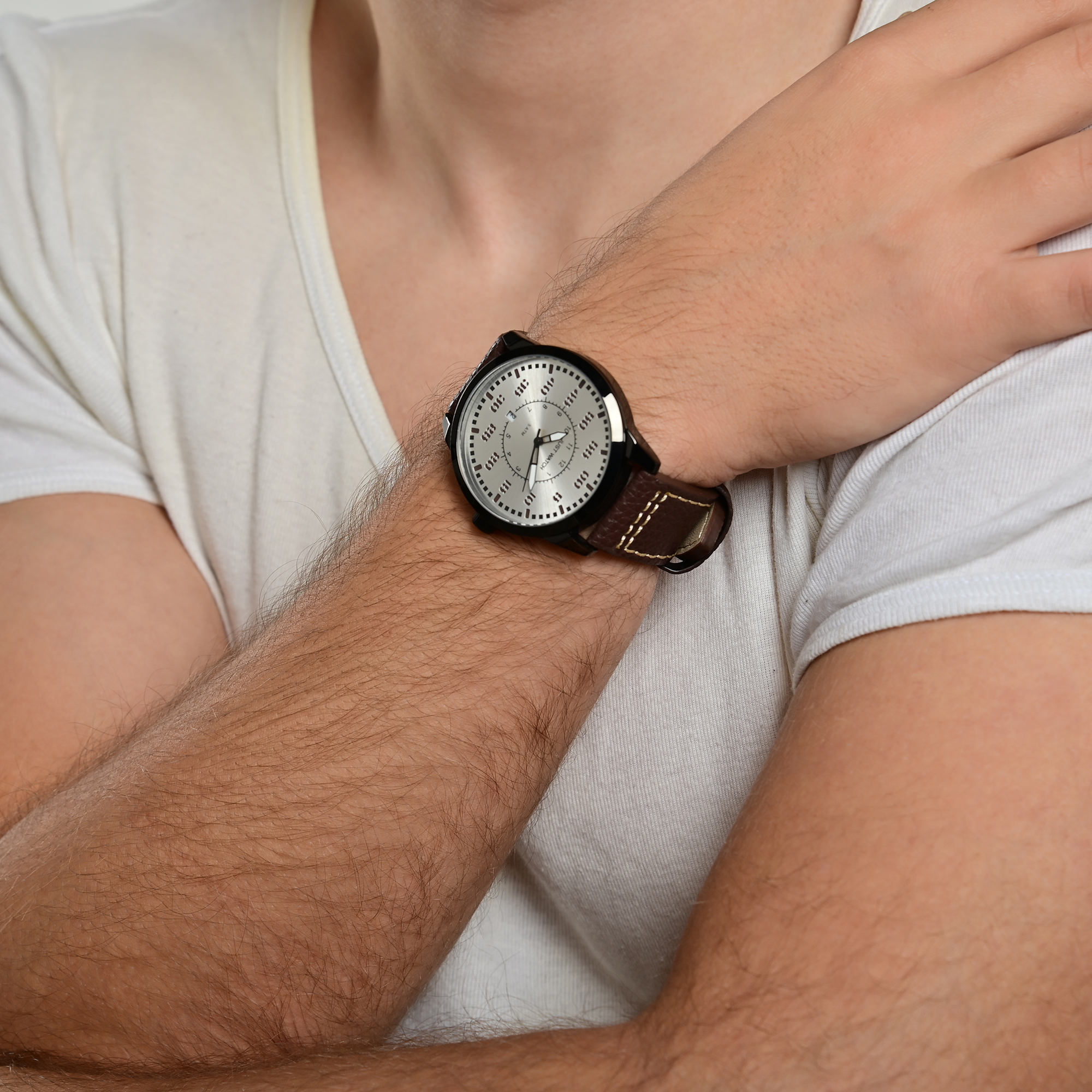 JUST WATCH "Benedict" Herrenuhr mit Echtlederband, Braun