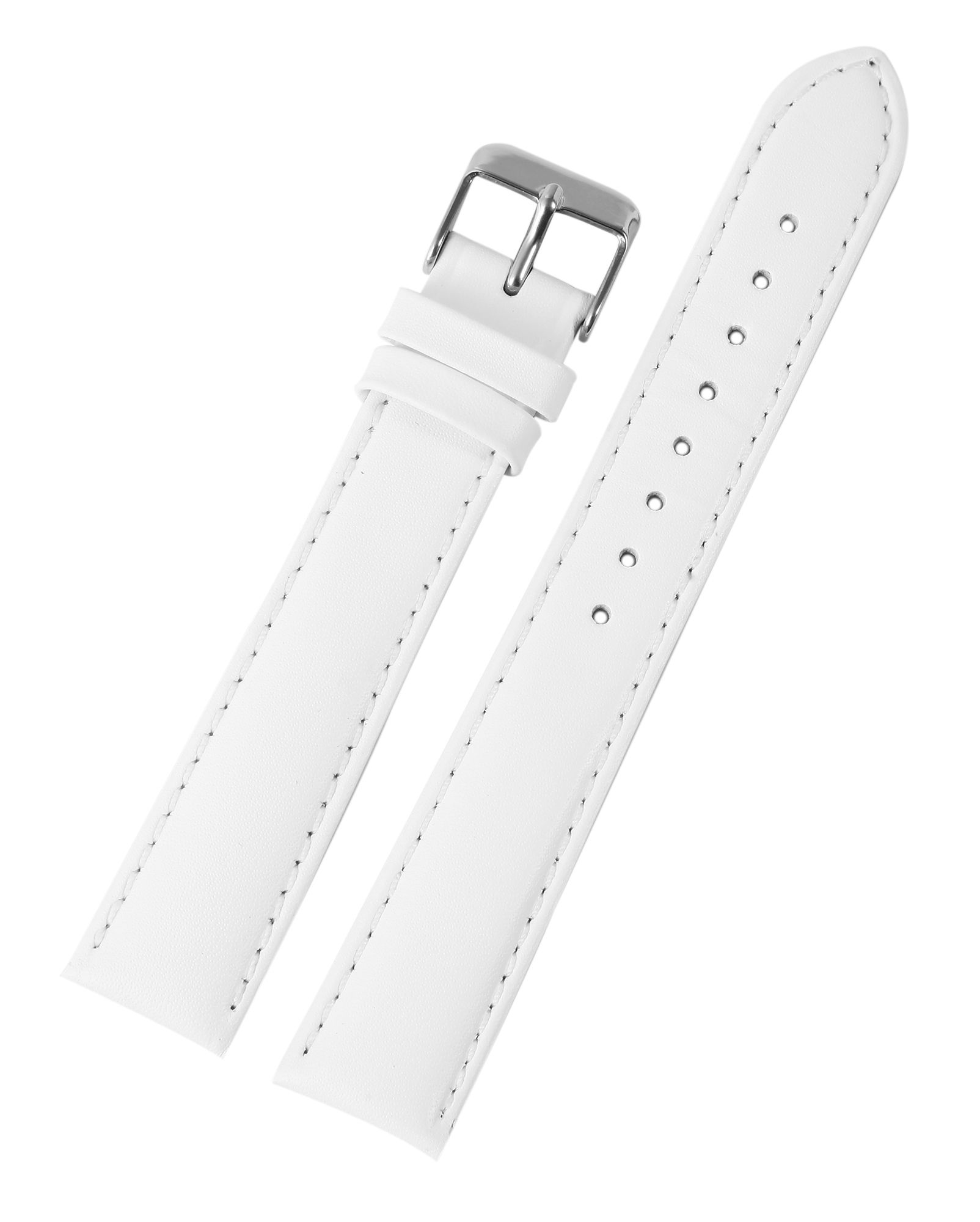 Echtleder-Uhrenarmband mit Naht, gepolstert, weiß, 18 mm