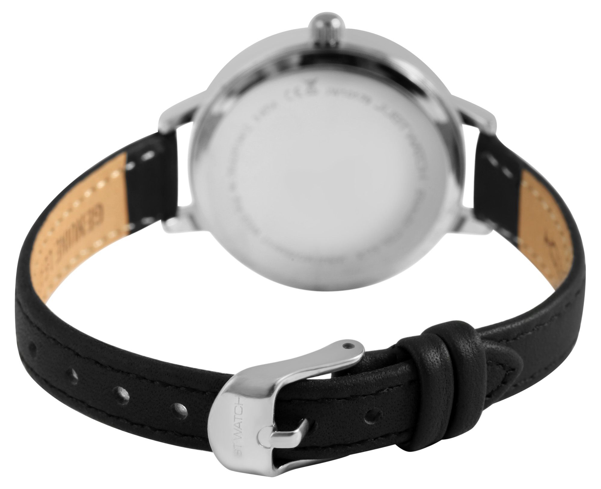 Just Watch Damenuhr mit Echtlederarmband, schwarz/silberfarben