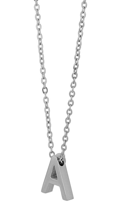 "Courrier" Edelstahlkette mit Initialen "A", silberfarben, 45 + 5 cm