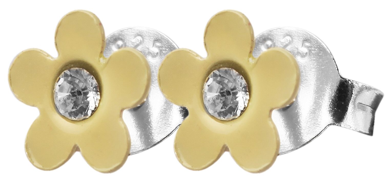 925/- Echt Silber Kinder Ohrstecker "Florette", Blume mit Similistein, creme
