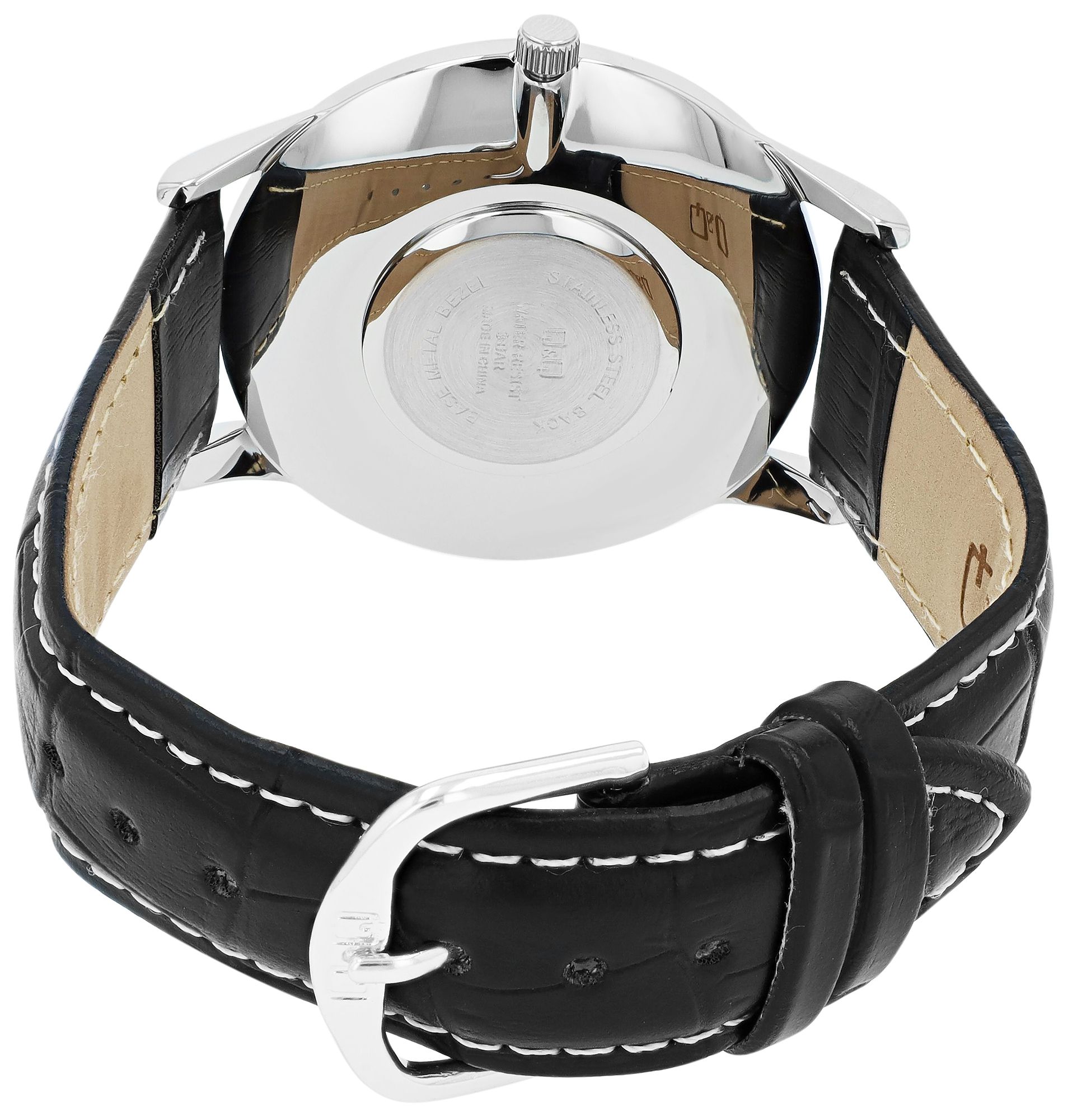Q&Q Herrenuhr mit Lederimitationsarmband, schwarz/silberfarben 3 bar