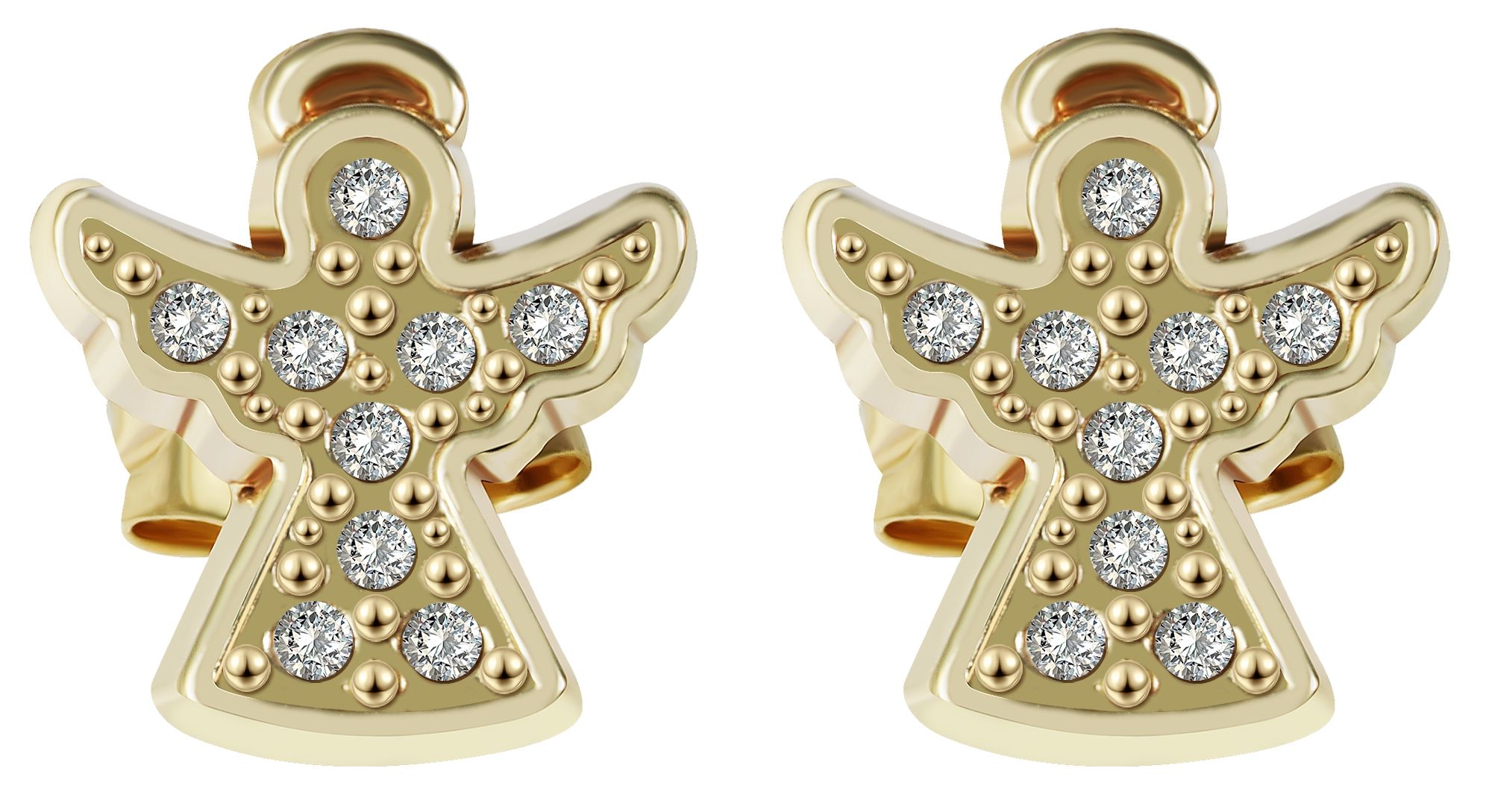 333/- Gold "Elina" Ohrstecker, kleiner Engel mit Zirkonia, Gelbgold, 8 Karat, Kinder