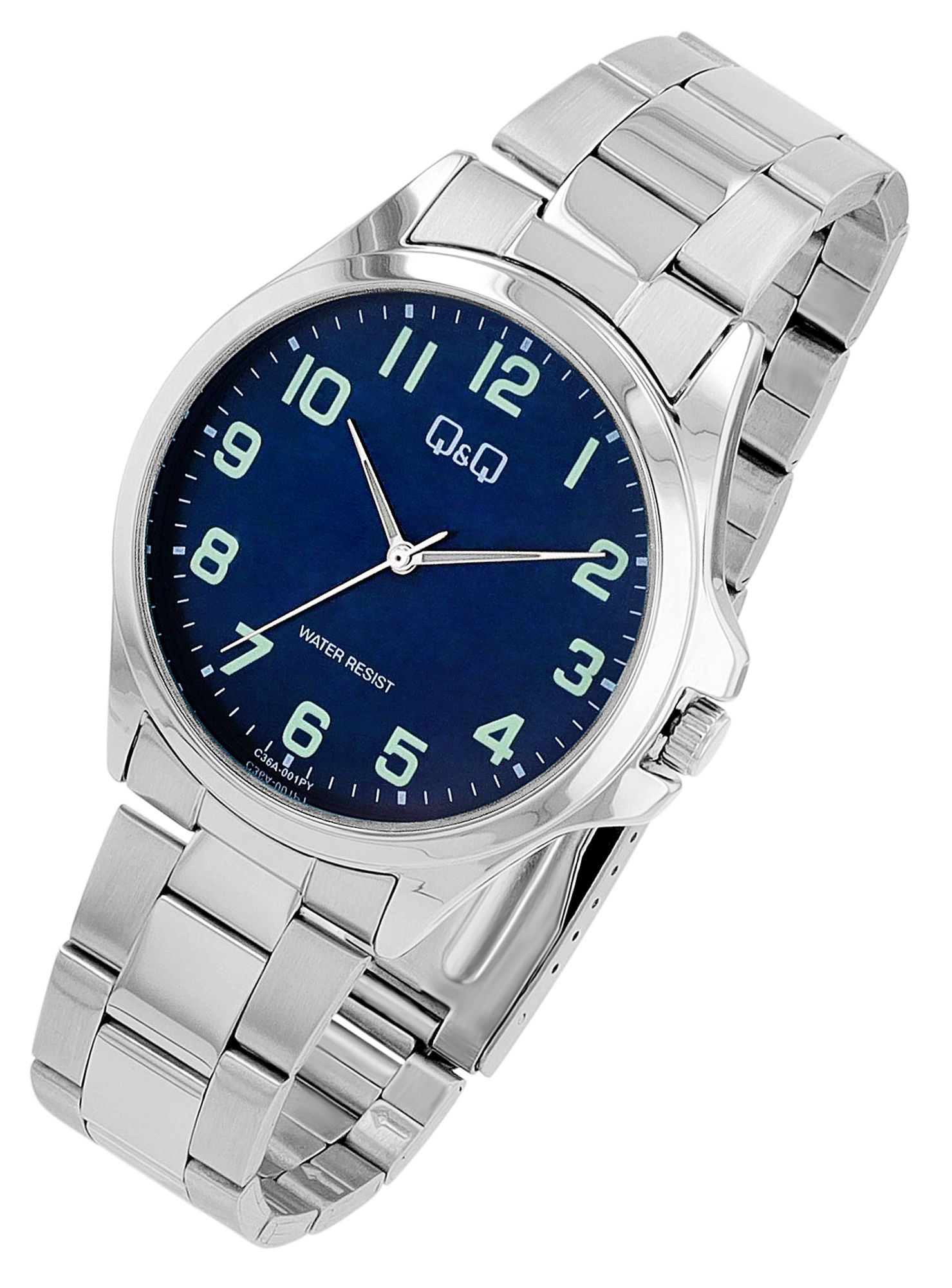 Q&Q Herrenuhr, Edelstahlband, Ø 40 MM, silberfarben/ blau