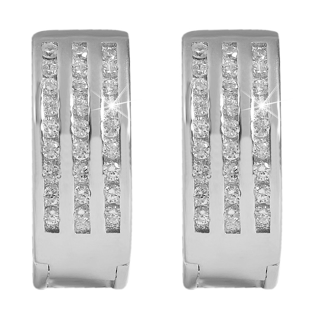 925/- Echt Silber Klapp-Creolen "Karla" mit Zirkoniabesatz, 925/rhodiniert