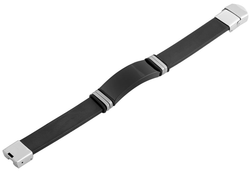 Akzent Echtlederarmband mit Edelstahlgravurplatte, schwarz/schwarz