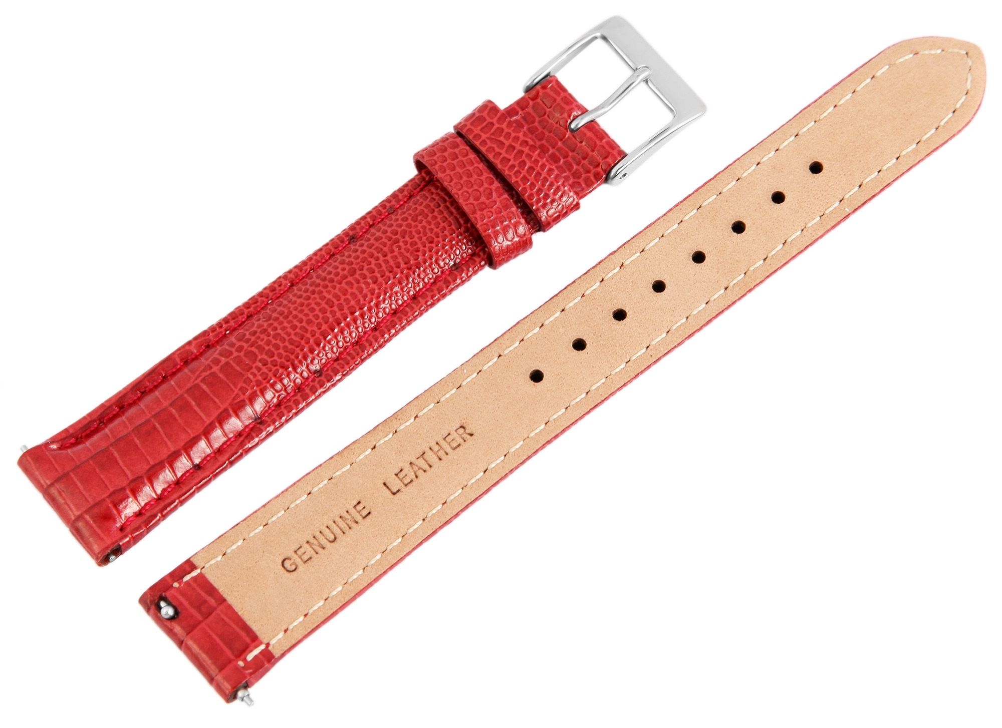 Echtleder-Uhrenarmband, rot, Schlangenoptik, 16 mm