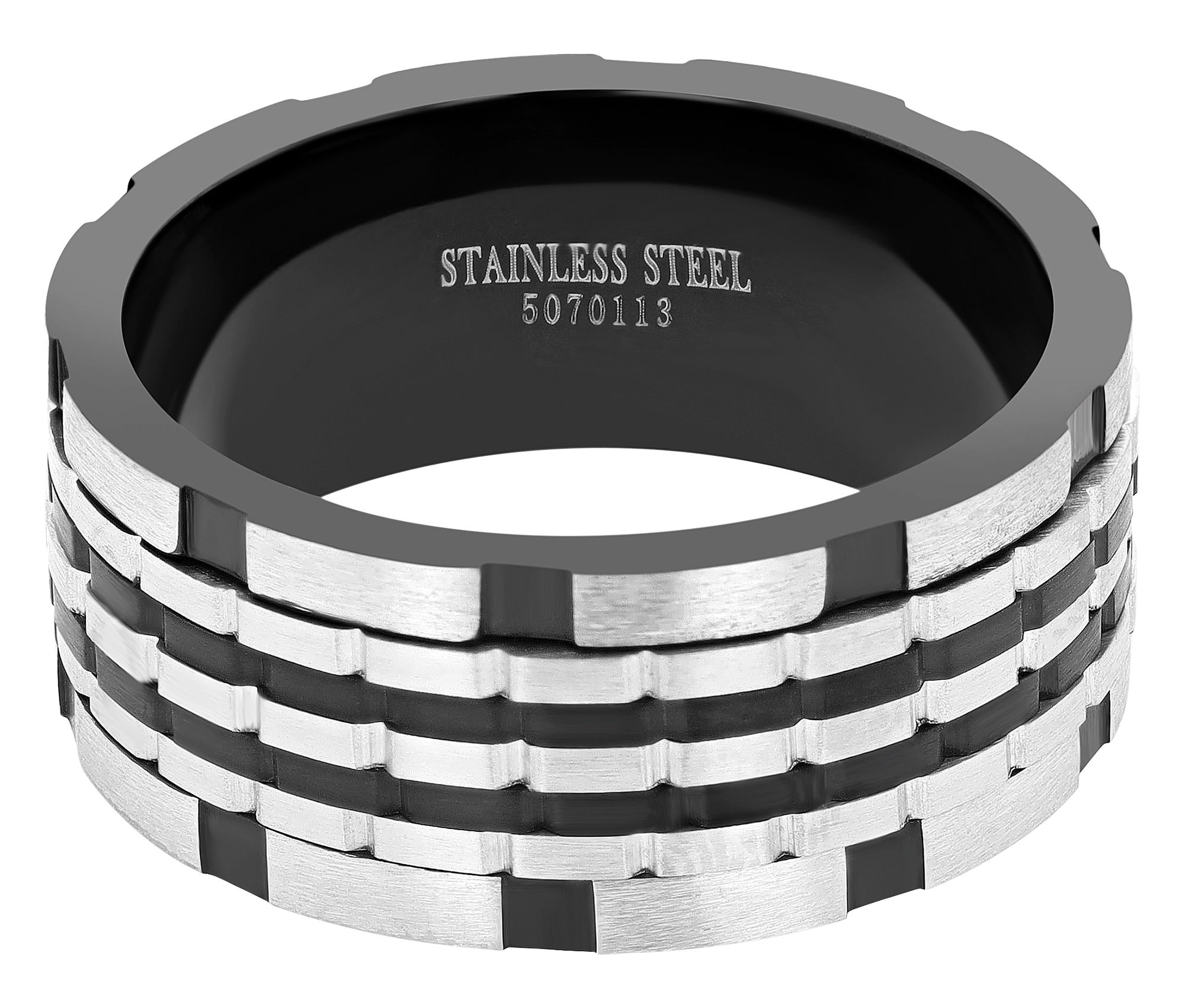 "Jotham" Edelstahl Herrenring, drehbare Elemente/ Spinner-Ring, bicolor, Gr. 64