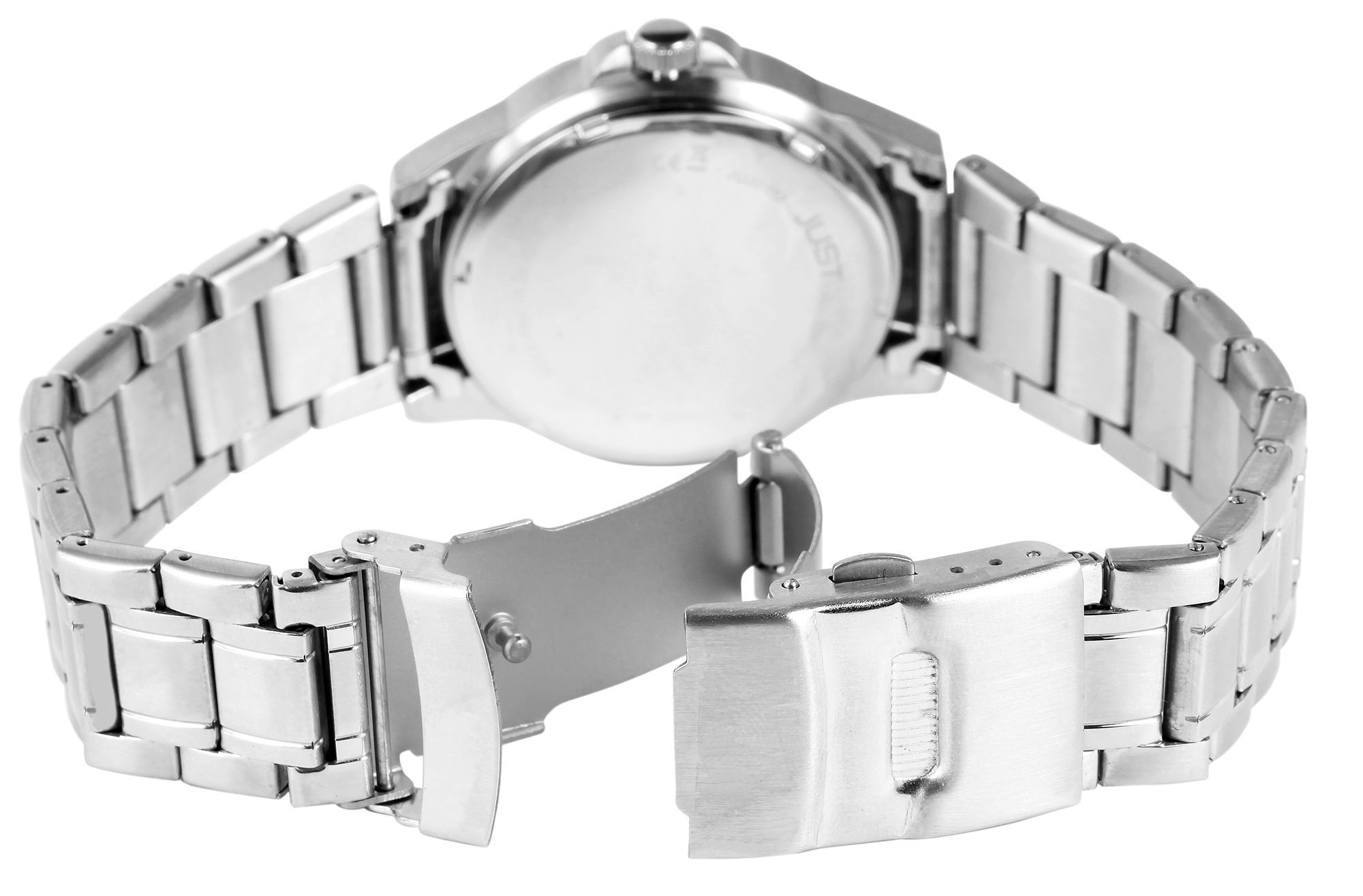 Just "Baroon" Herrenuhr mit Edelstahlband, 3-Zeiger, Datumsanzeige, silberfarben, petrolfarbenes ZB