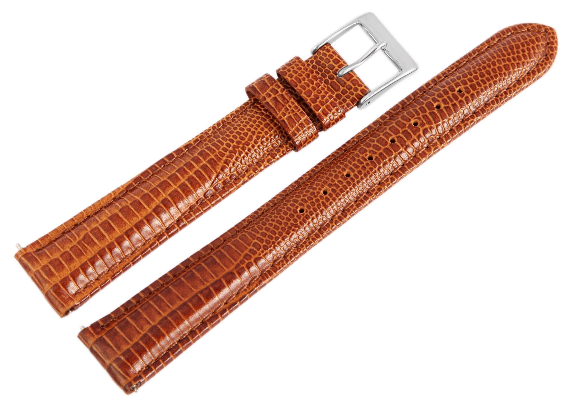 Echtleder-Uhrenarmband, braun, Schlangenoptik, 16 mm