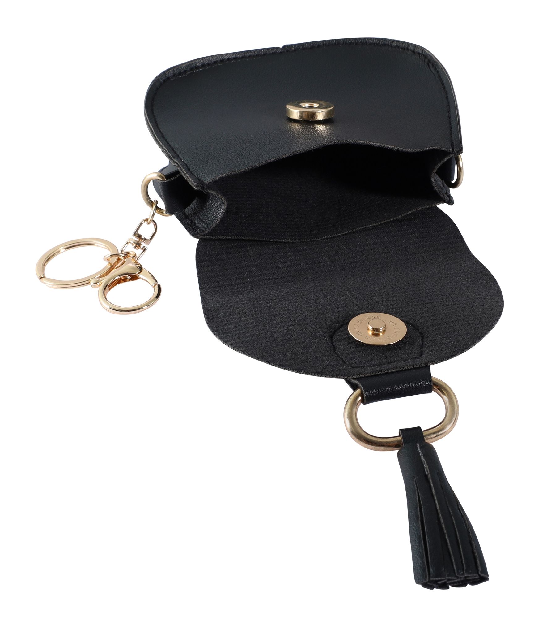 Mini-Tasche mit Karabinerhaken, Lederimitat, schwarz