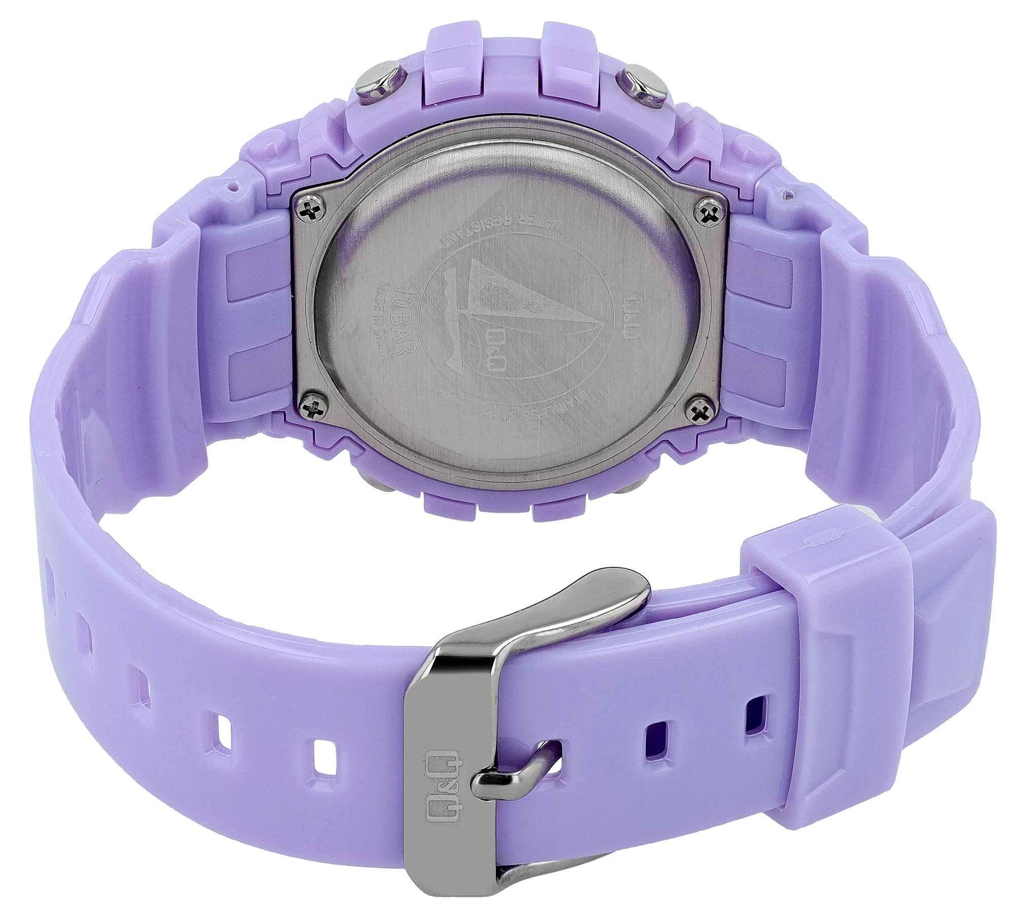Q&Q Damen Digitaluhr, Kunststoffgehäuse, Silikonband, lila, 10 ATM, Ø 40,5 mm