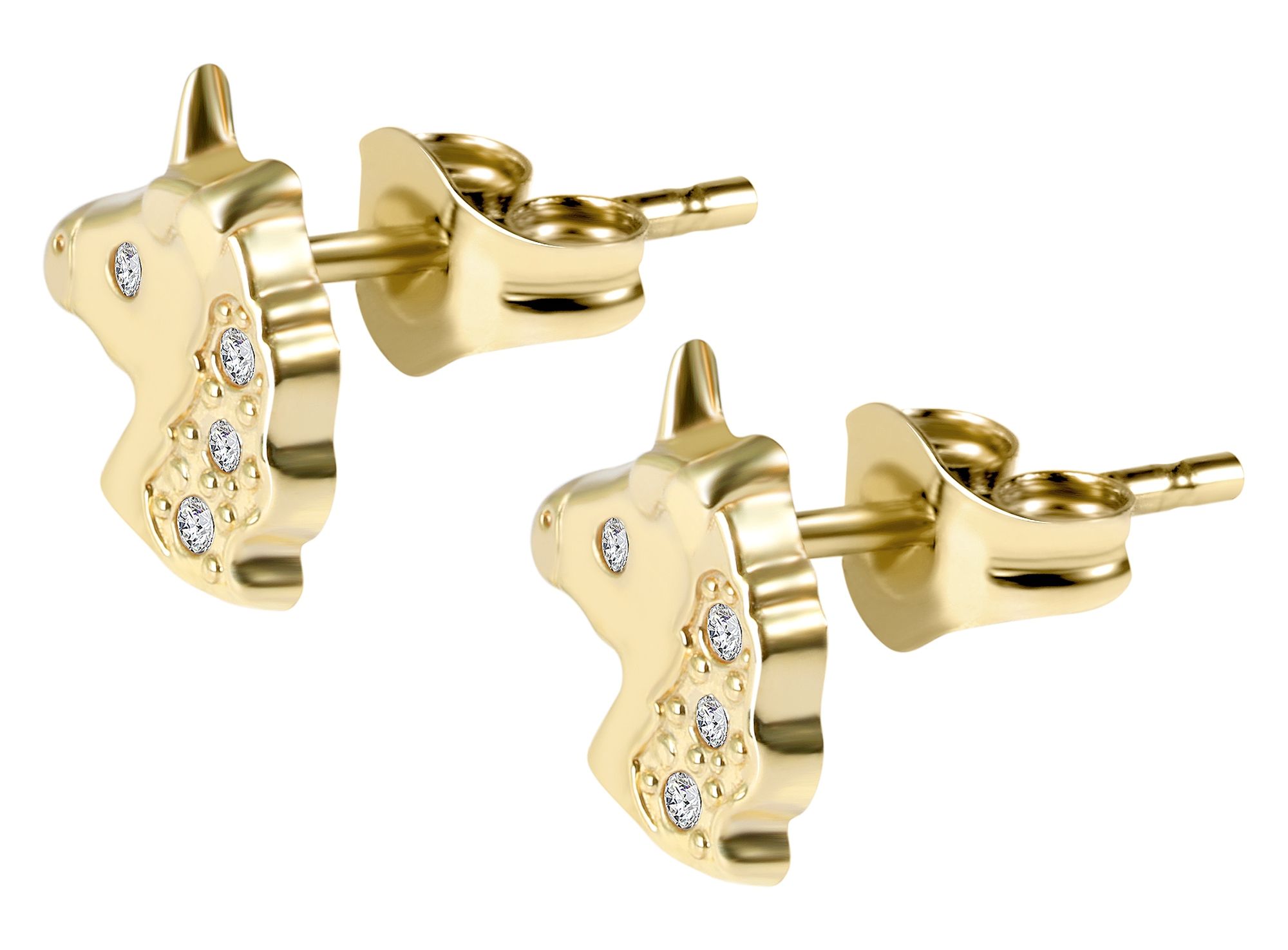 333/- Gold "Kalia" Ohrstecker, Einhorn mit Zirkonia, Gelbgold, 8 Karat, Kinder