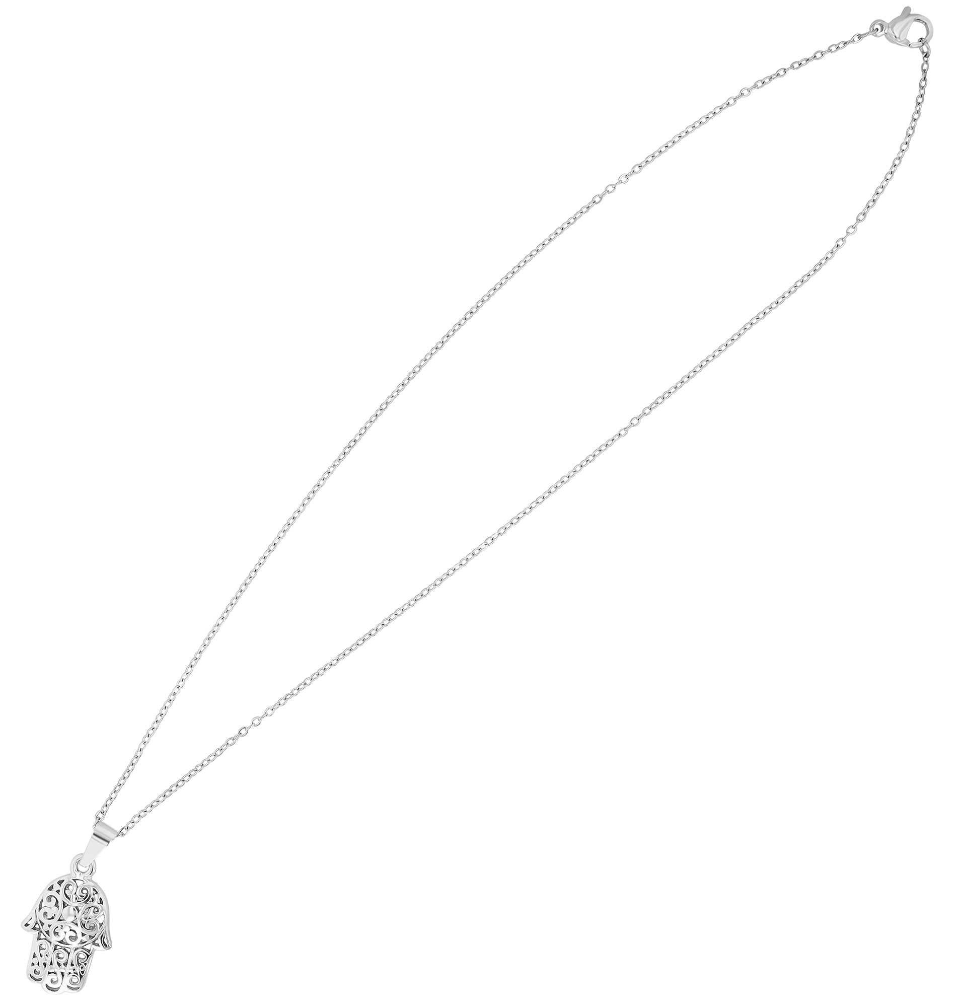 "Hamsa - Hand der Fatima" Edelstahkette mit Anhänger, 45 cm, silberfarben