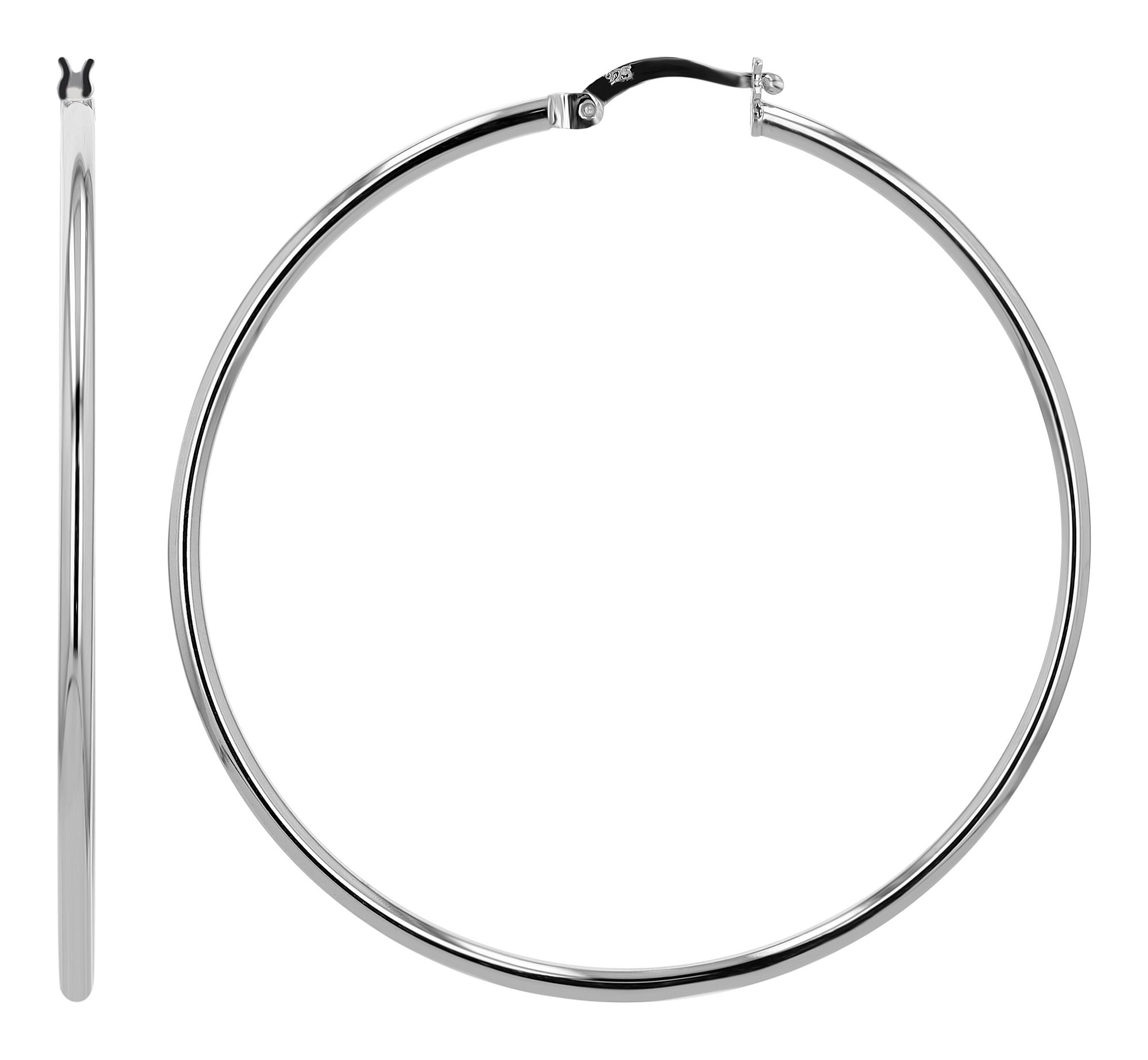 925/- Echt Silber Creolen "Ninfea", schlicht, rhodiniert, Ø 40 mm