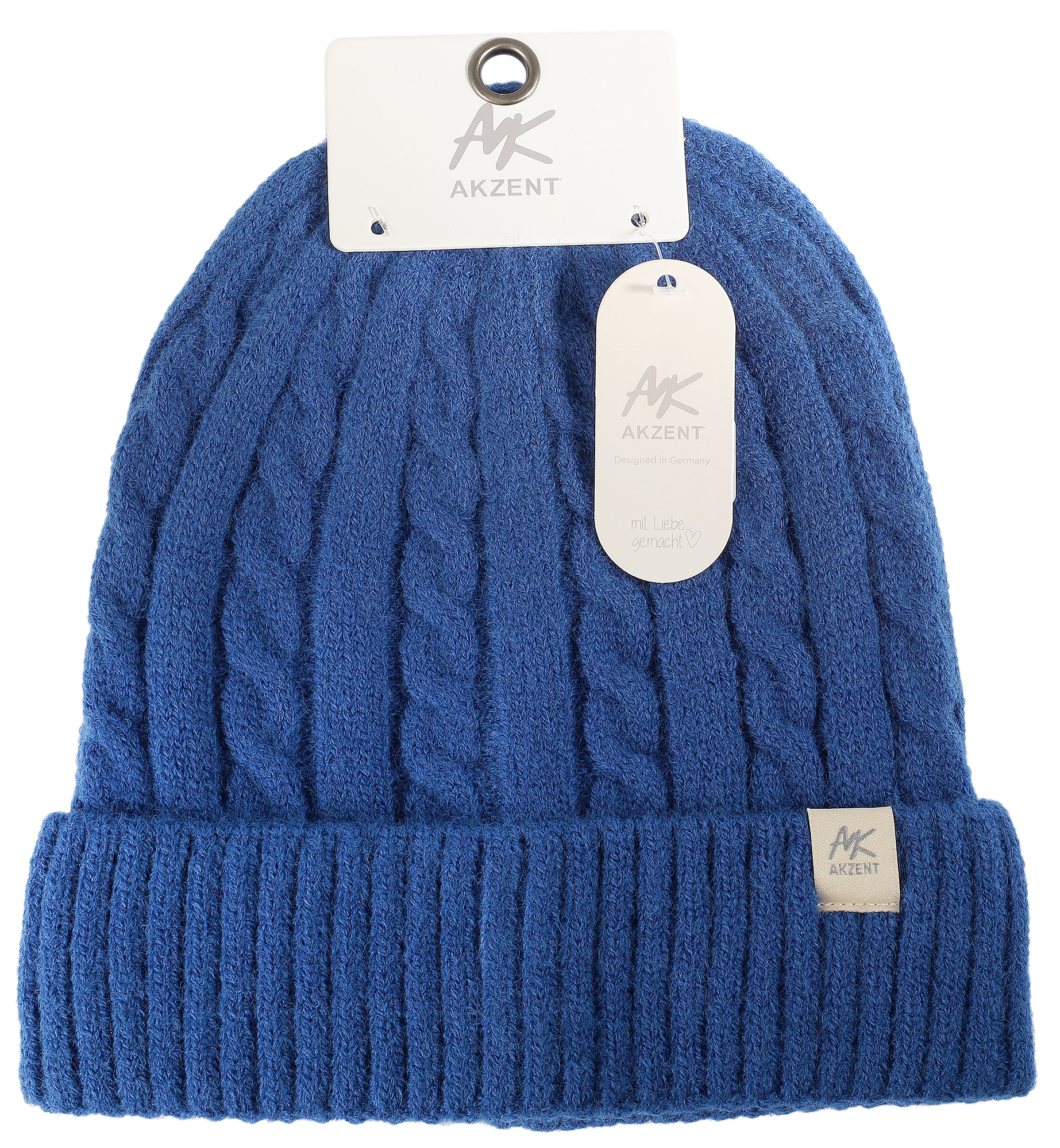 Akzent Strickmütze mit Umschlag, 100% Acryl, 4-VE, blau