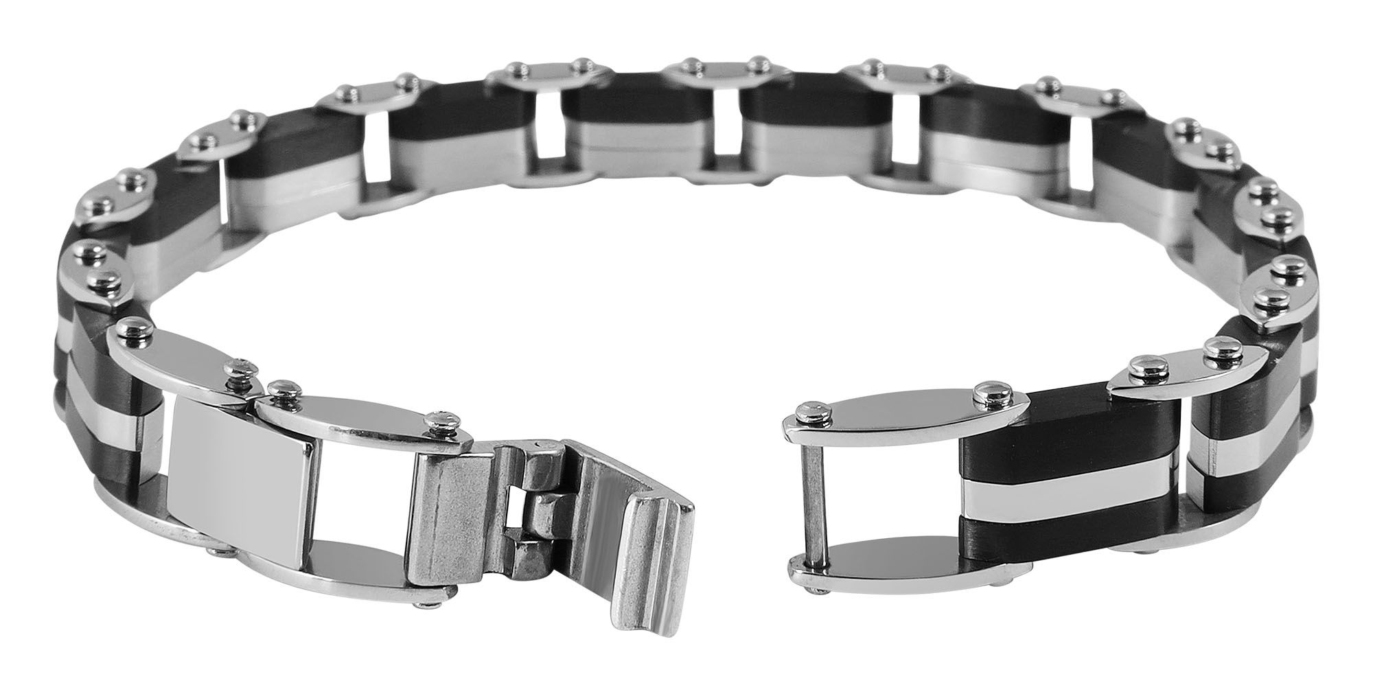 "Bjarne" Edelstahl Armband, 21 cm + 1 cm, mit schwarzen Elementen, Verlängerung