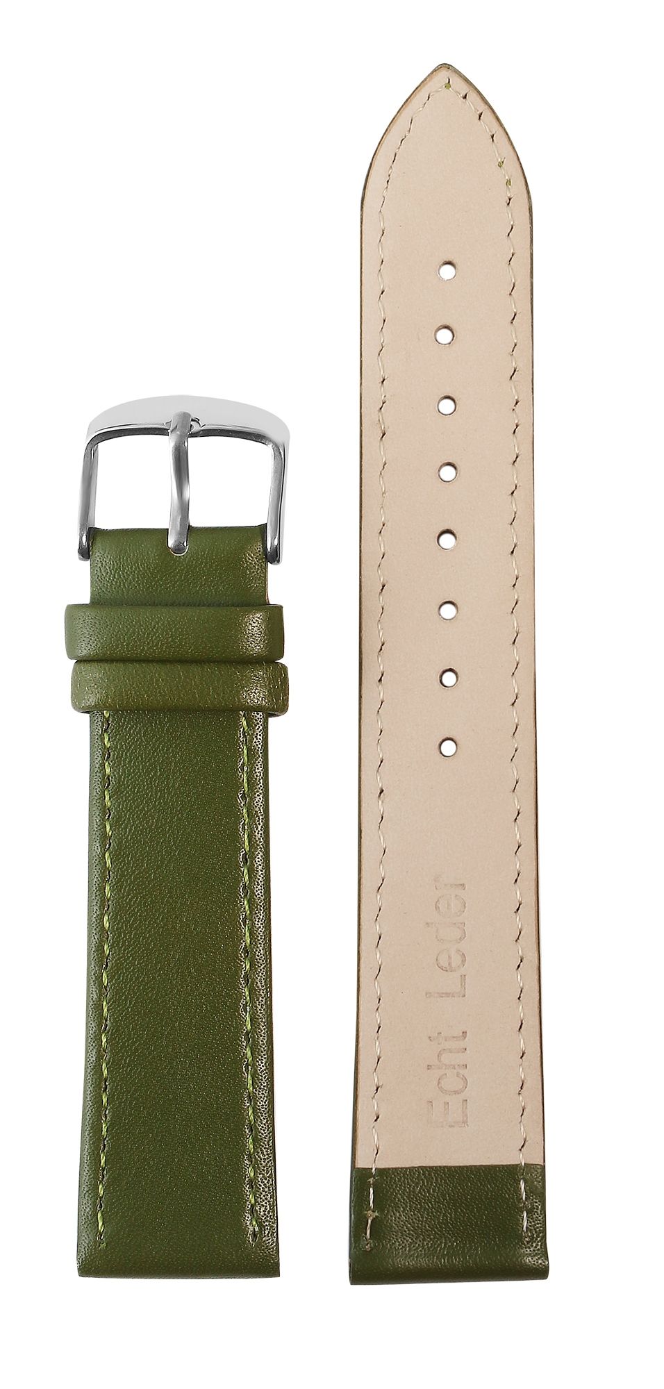Uhrenarmband aus Echtleder, genäht, dunkelgrün, 18 mm