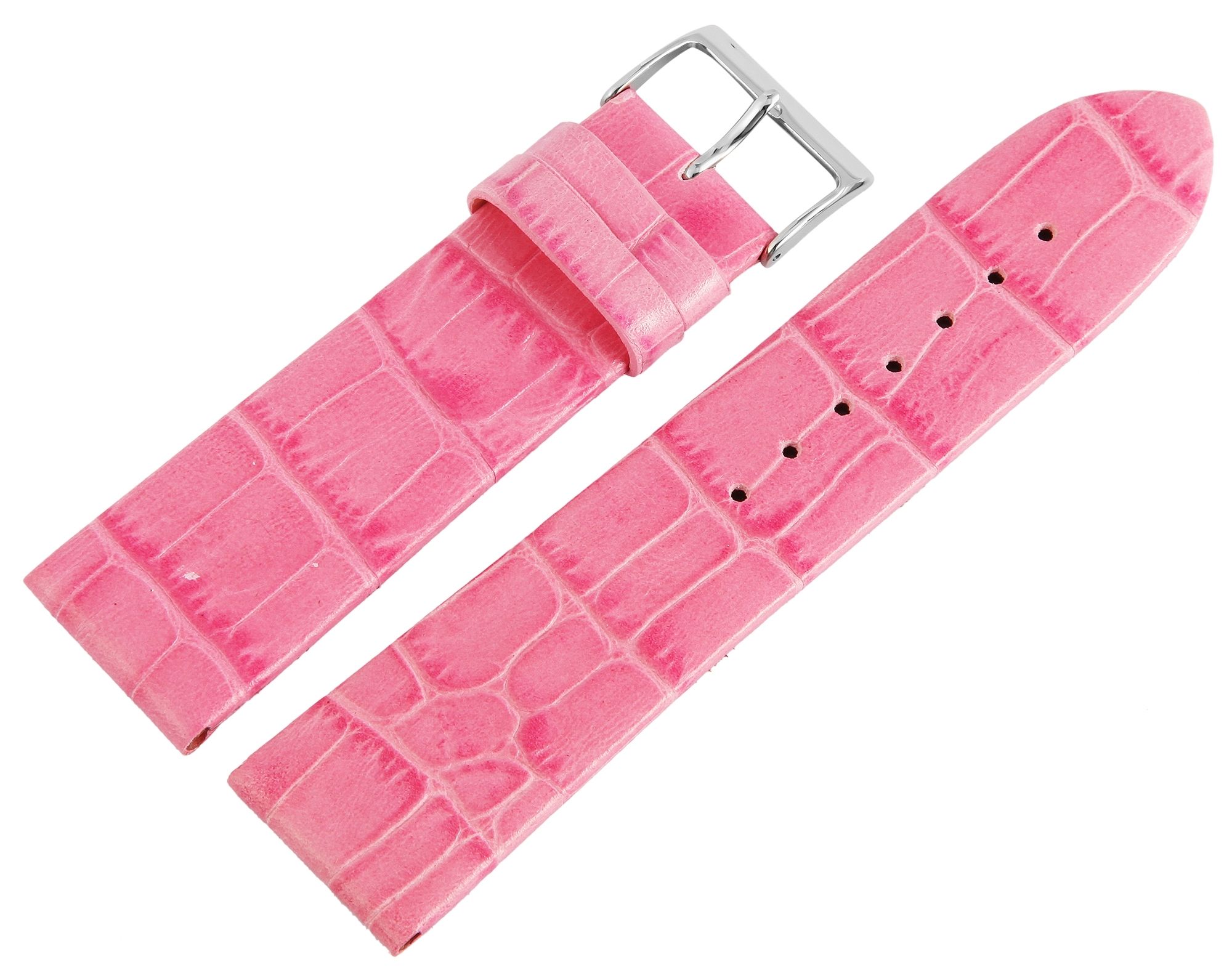 Echtleder-Uhrenarmband, rosa, Krokooptik, 20 mm