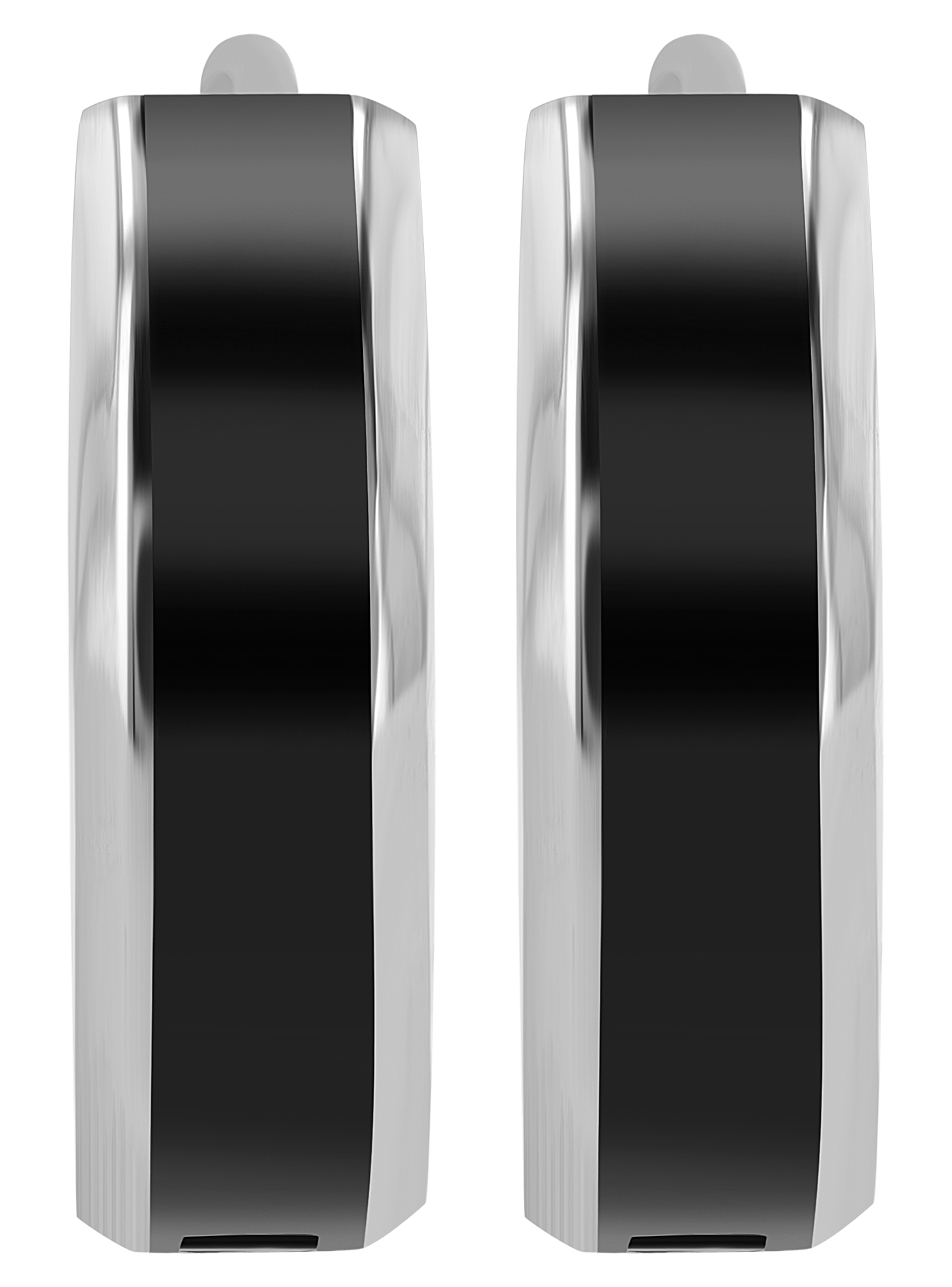 "Alana", Akzent Klapp-Creolen, Edelstahl, bicolor (silberfarben/ schwarz), Ø 9 mm