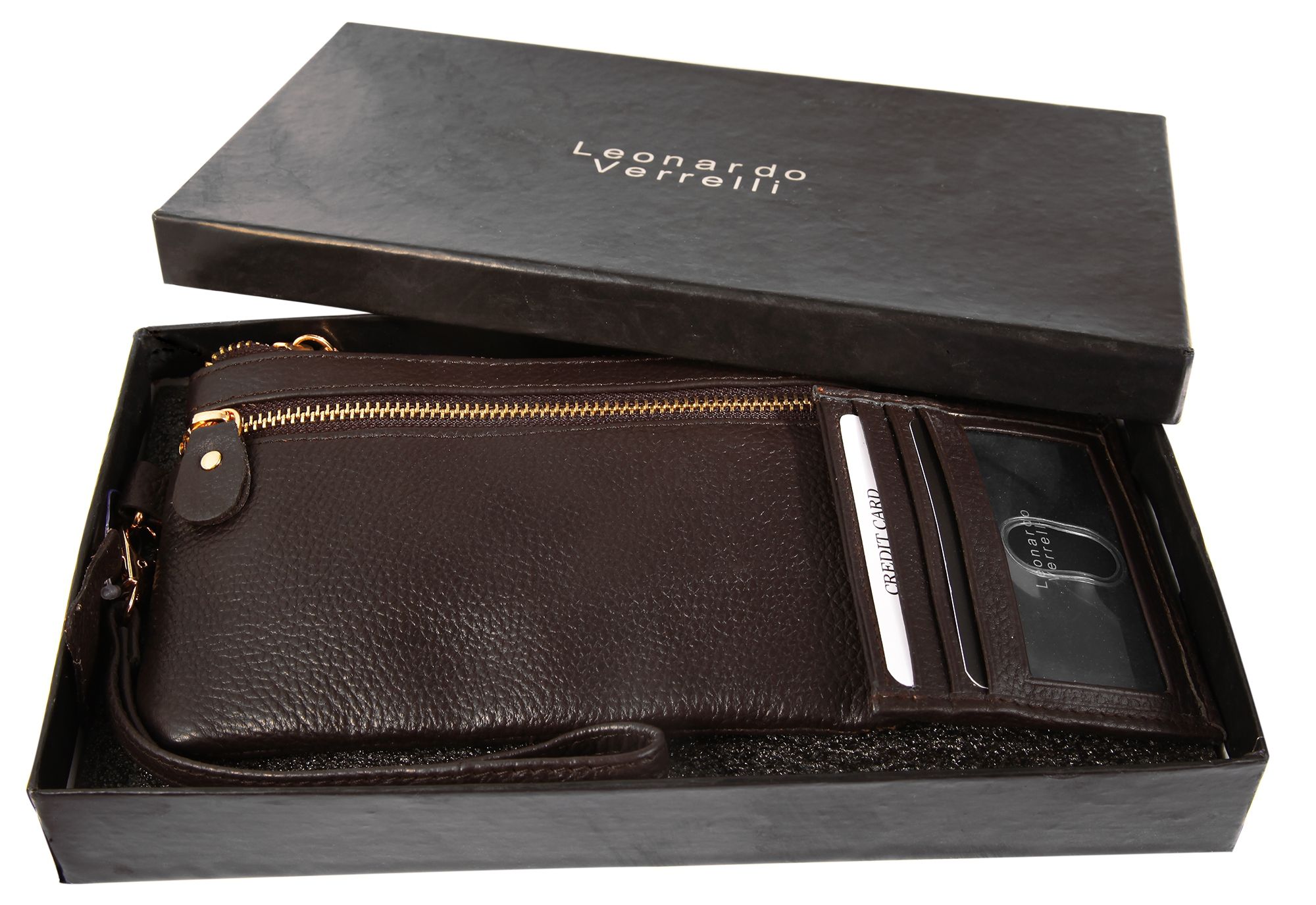 Leonardo Verrelli Geschenkset mit kleiner Handtasche und Kartenmäppchen, dunkelbraun