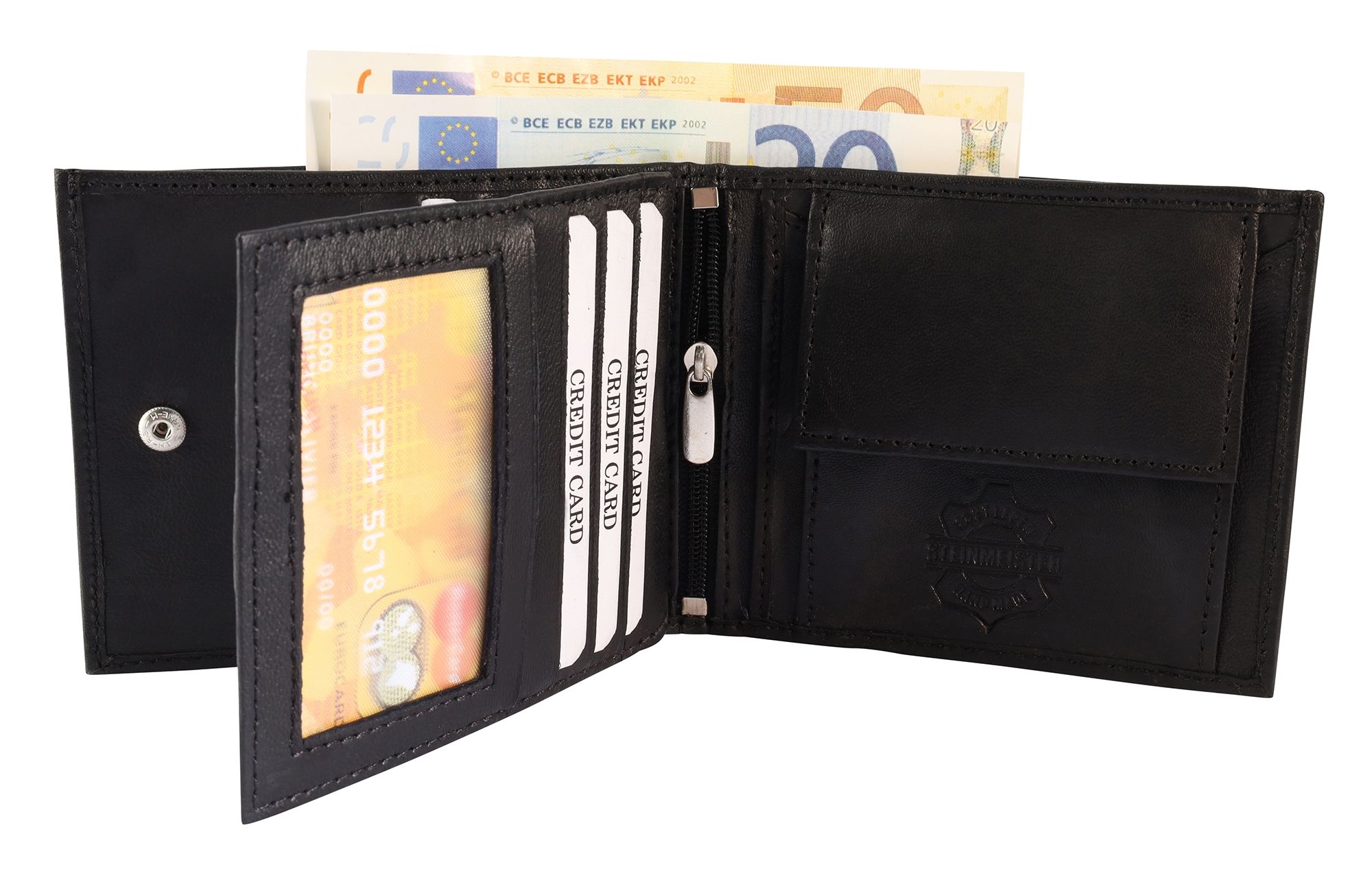 Steinmeister Geldbörse aus Echtleder, Querformat, schwarz