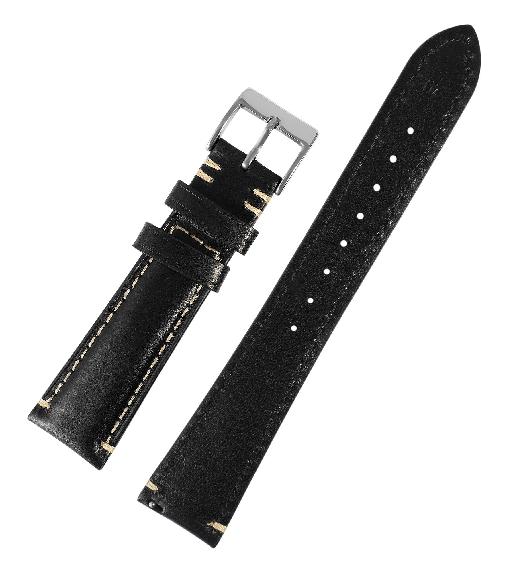 Echtleder Uhrenarmband (Quick-Release), schwarz mit Naht, 18 mm