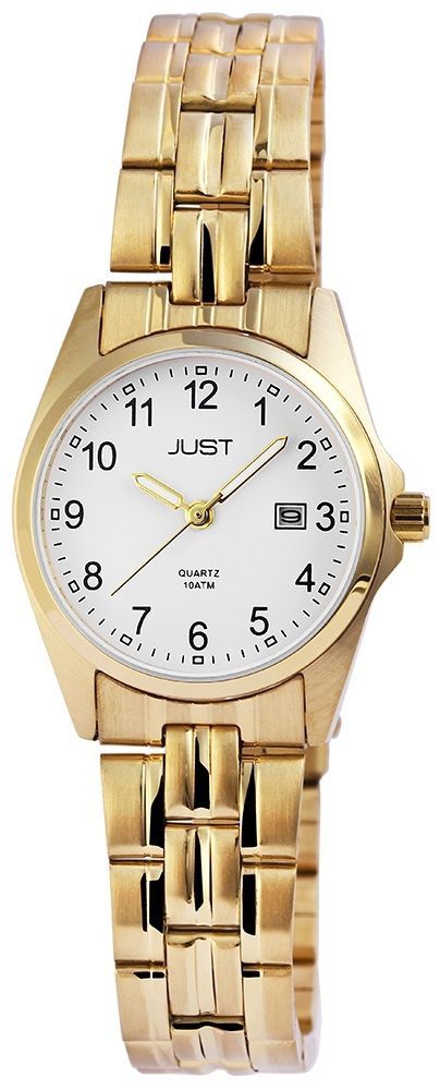 Just "Esrah" Edelstahl Damenarmbanduhr, 3-Zeiger, Datumsanzeige, goldfarben/ weißes ZB