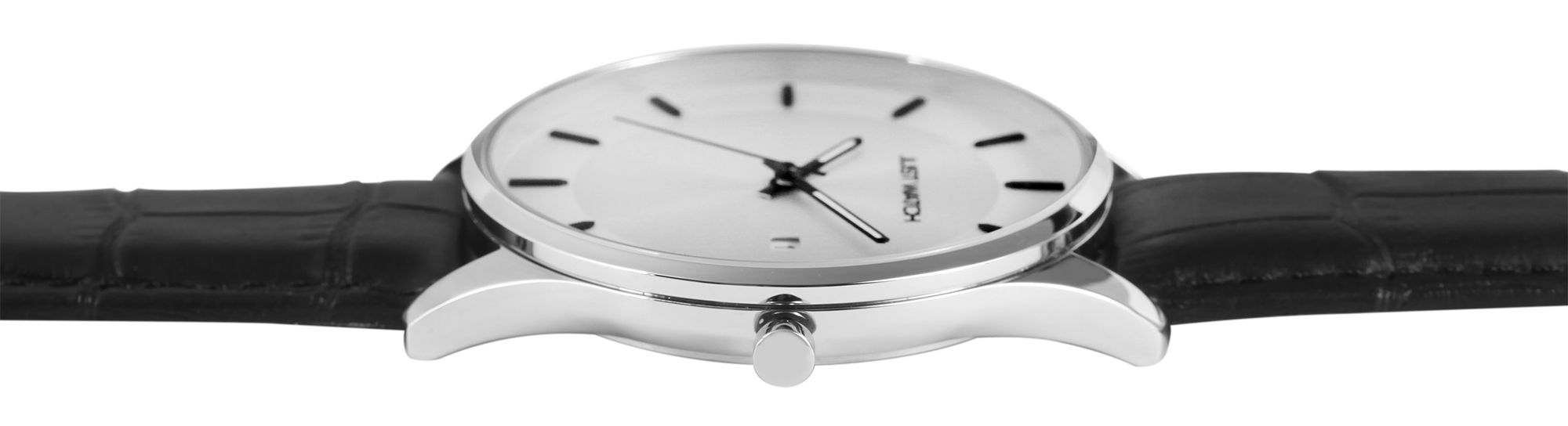Just Watch Herrenuhr mit Echtlederarmband, Datumsanzeige, schwarz/silberfarben