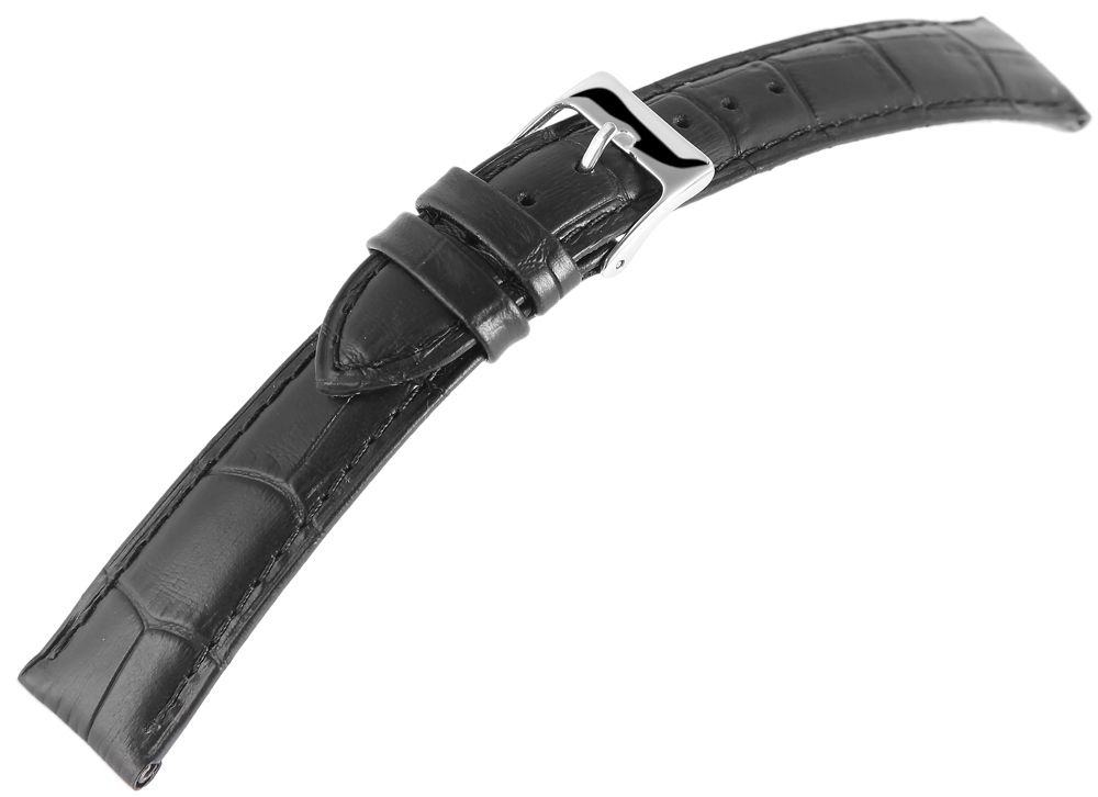 Basic Echtleder Armband in schwarz, Kroko, gepolstert, 24 mm