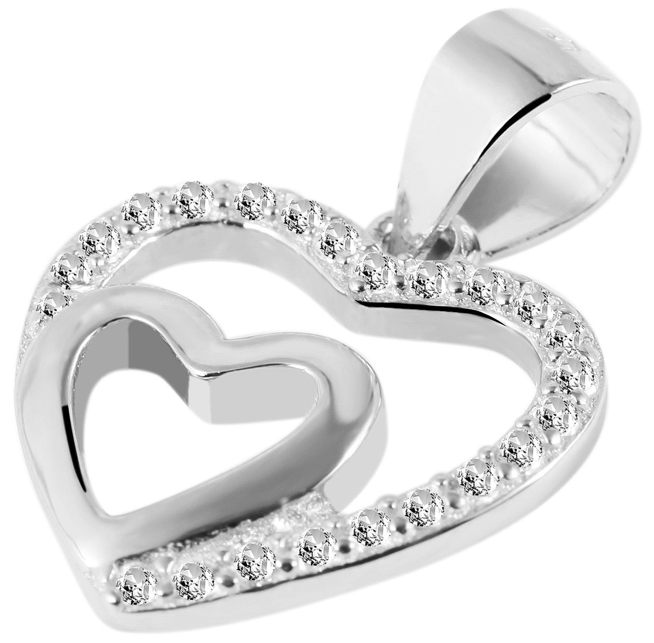 "Cariela" 925/- Echt Silber Anhänger - Herz (o. Kette) , Zirkonia, rhodiniert