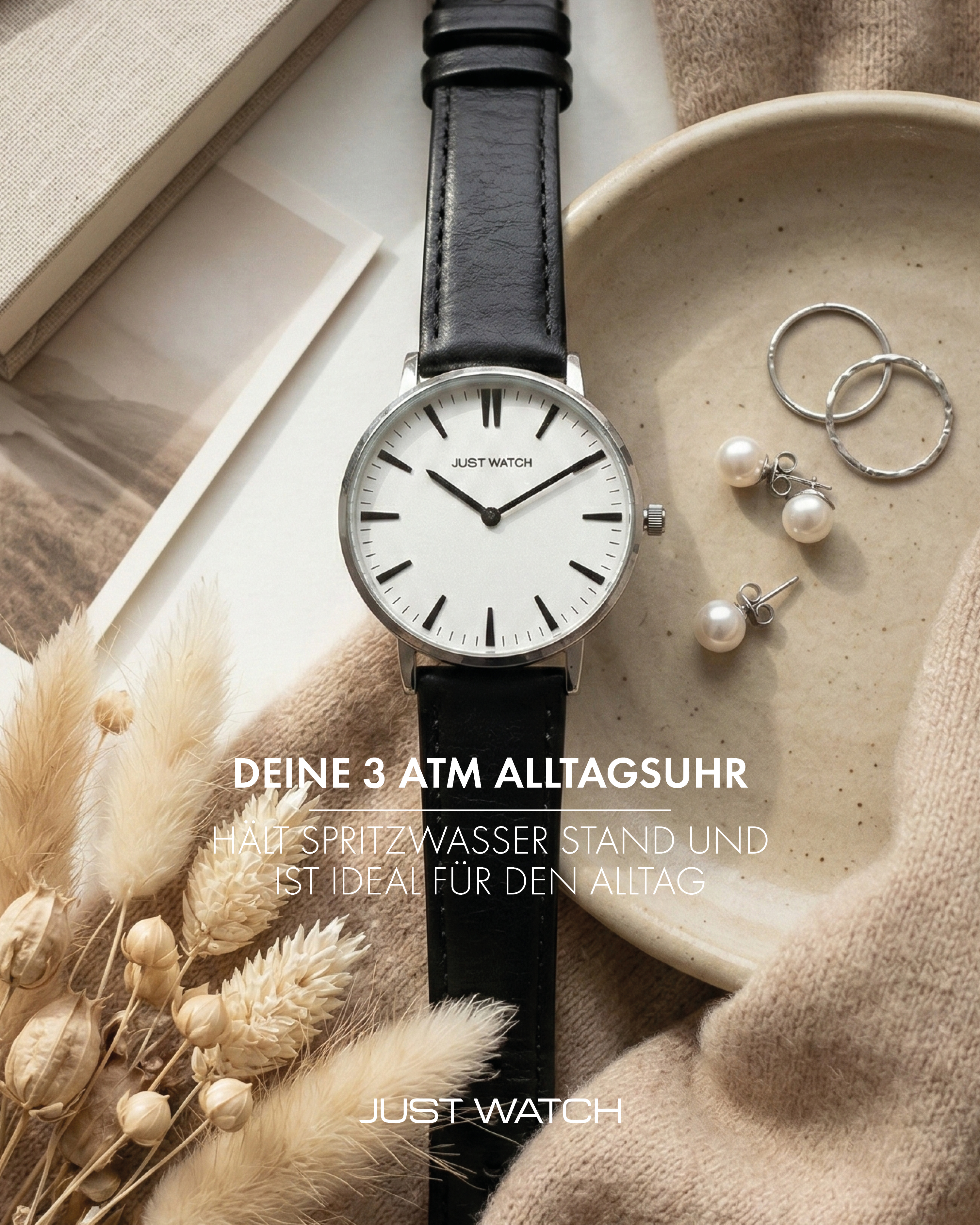 Just Watch Damenarmbanduhr mit Echtlederband & Edelstahlmilaneseband