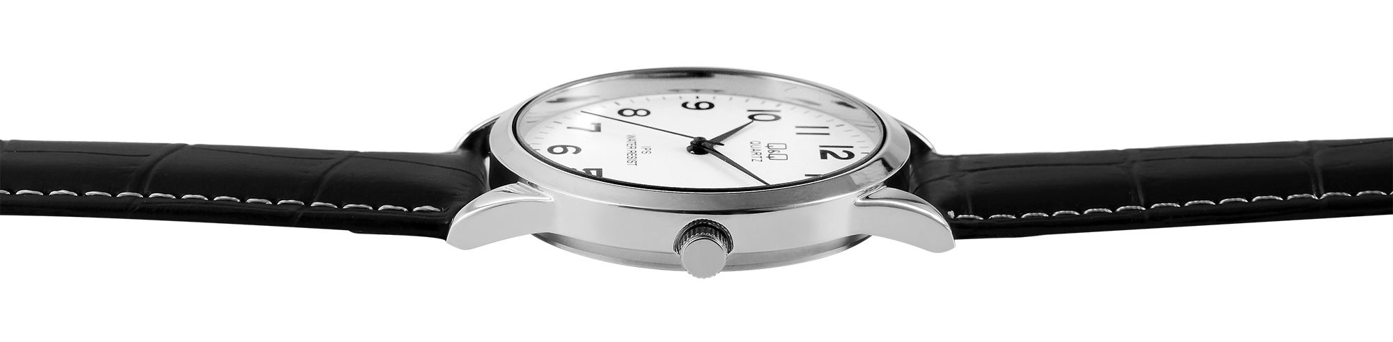 Q&Q Herrenuhr mit Lederimitationsarmband, Ø 40 mm, schwarz/ silberfarben/ weiß