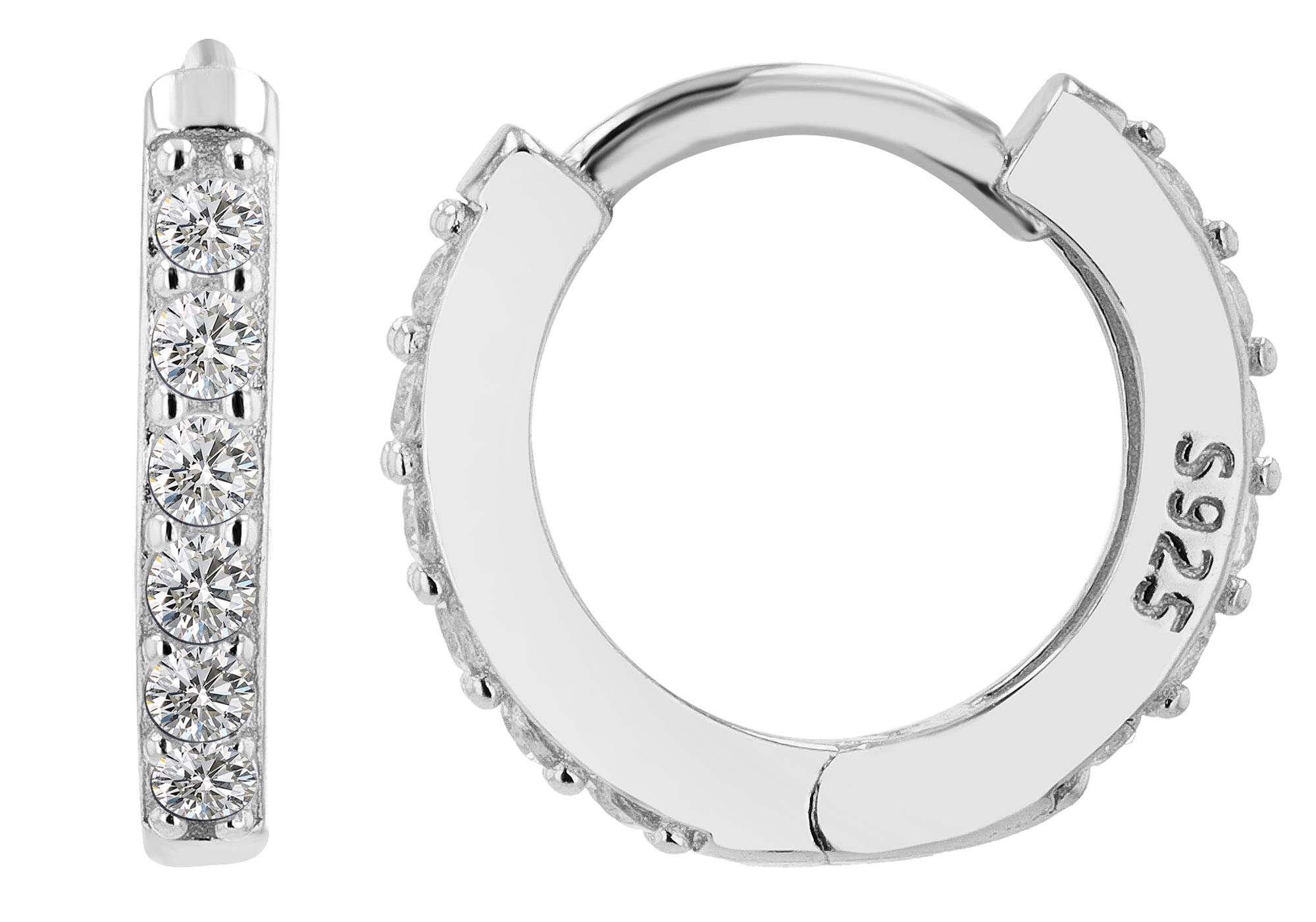 "Yasmin" 925/- Echt Silber, Mini Creolen/ Huggies, Ø 9 mm, Zirkonia, rhodiniert