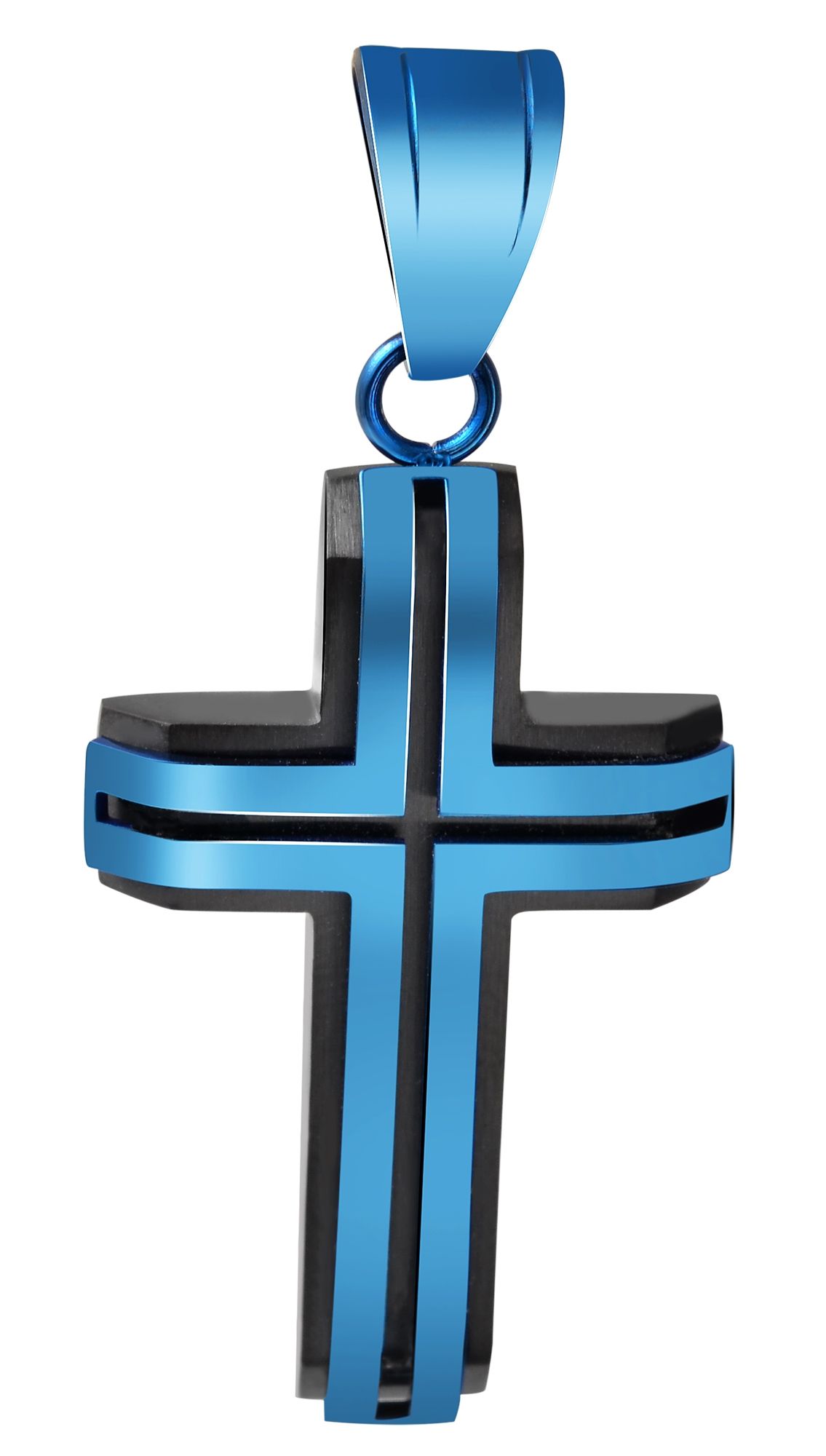 "Cano" Akzent Edelstahlanhänger, Kreuz, Ionenplattiert, schwarz/blau