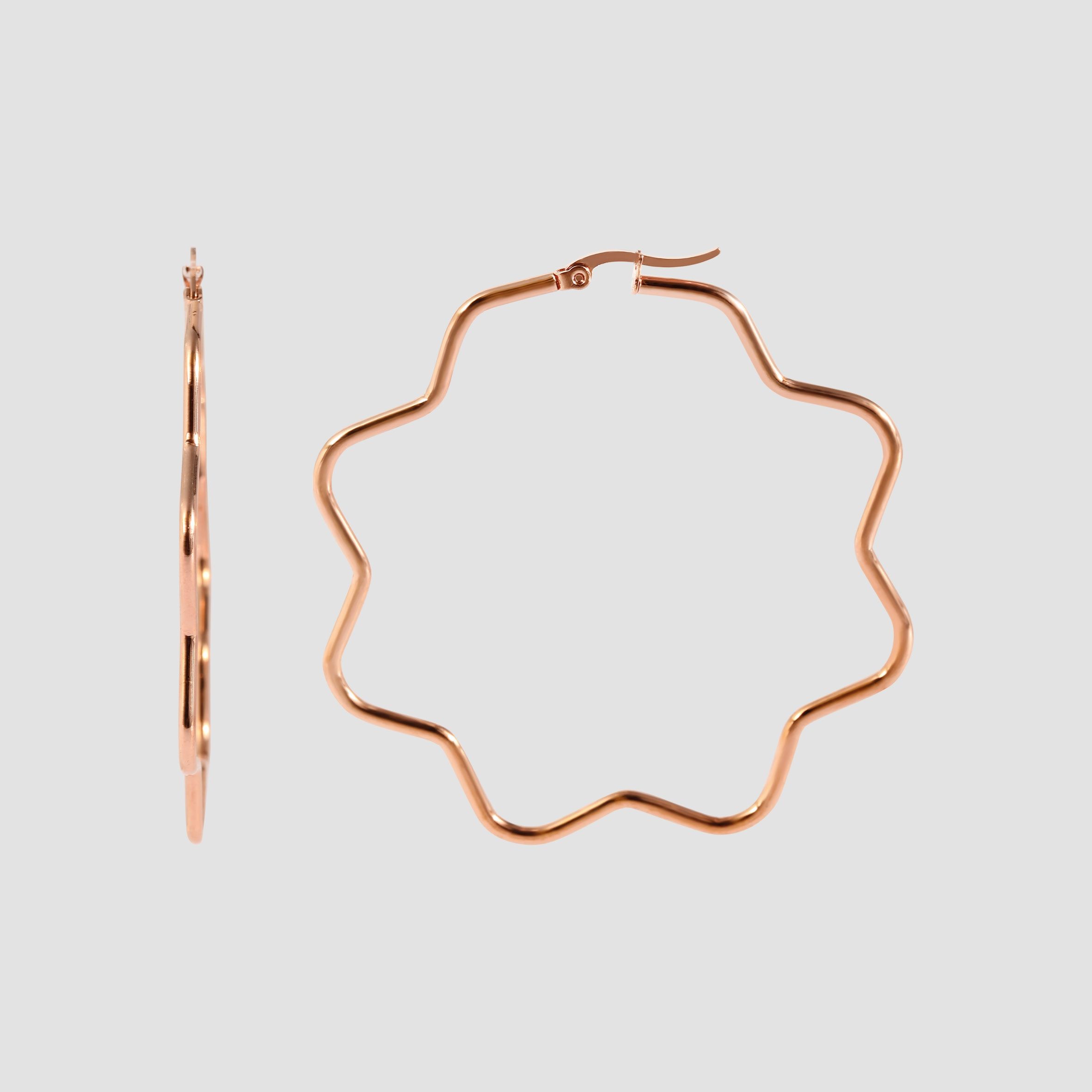 Akzent Edelstahl Creolen, Blume, 65 mm, roségoldfarbig