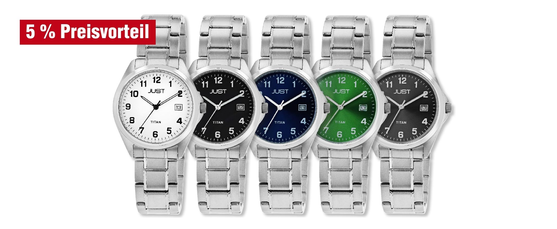 JUST Herren Titanuhr mit Titanband10 ATM-im 5-Set