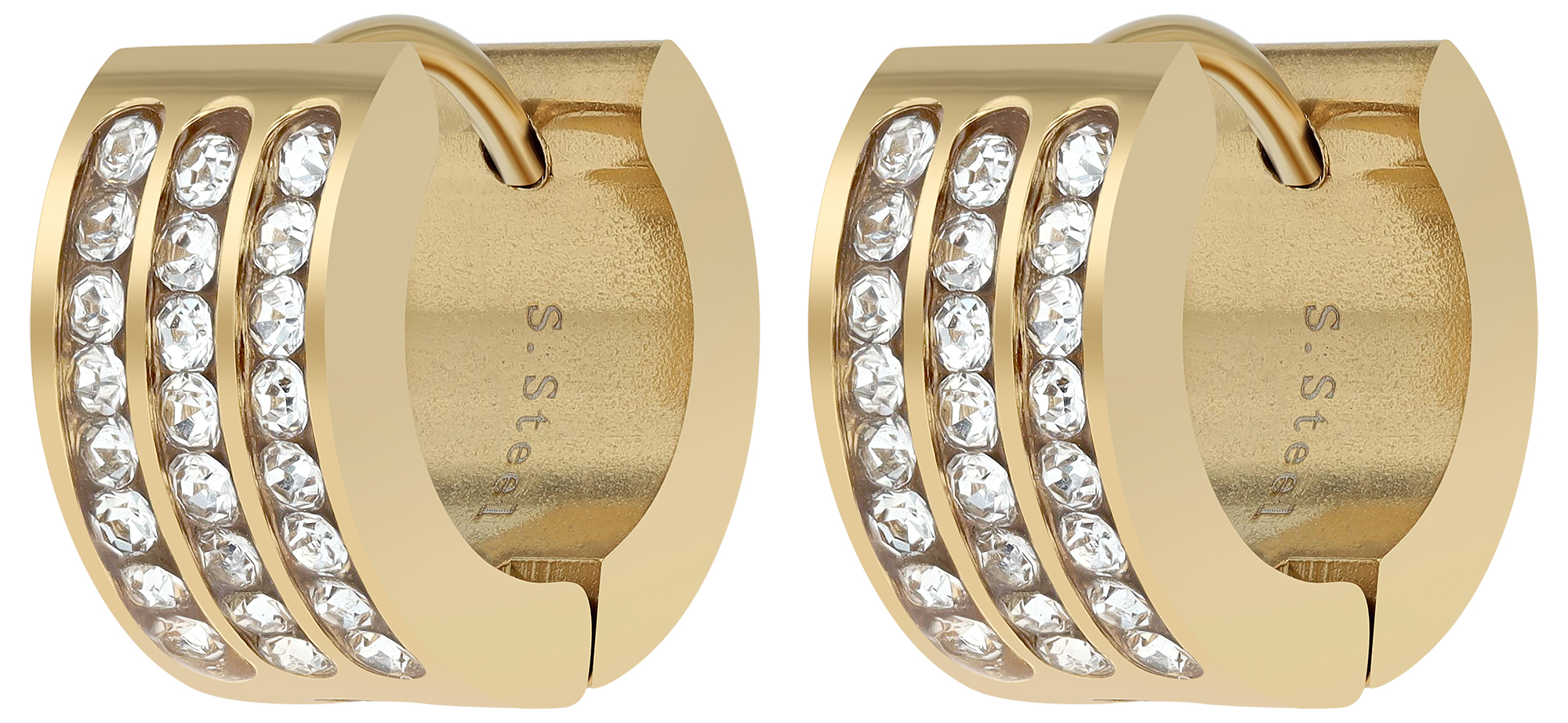 "Abebi" Edelstahl Klapp-Creolen, Similibesatz, Ø 9 mm, goldfarben