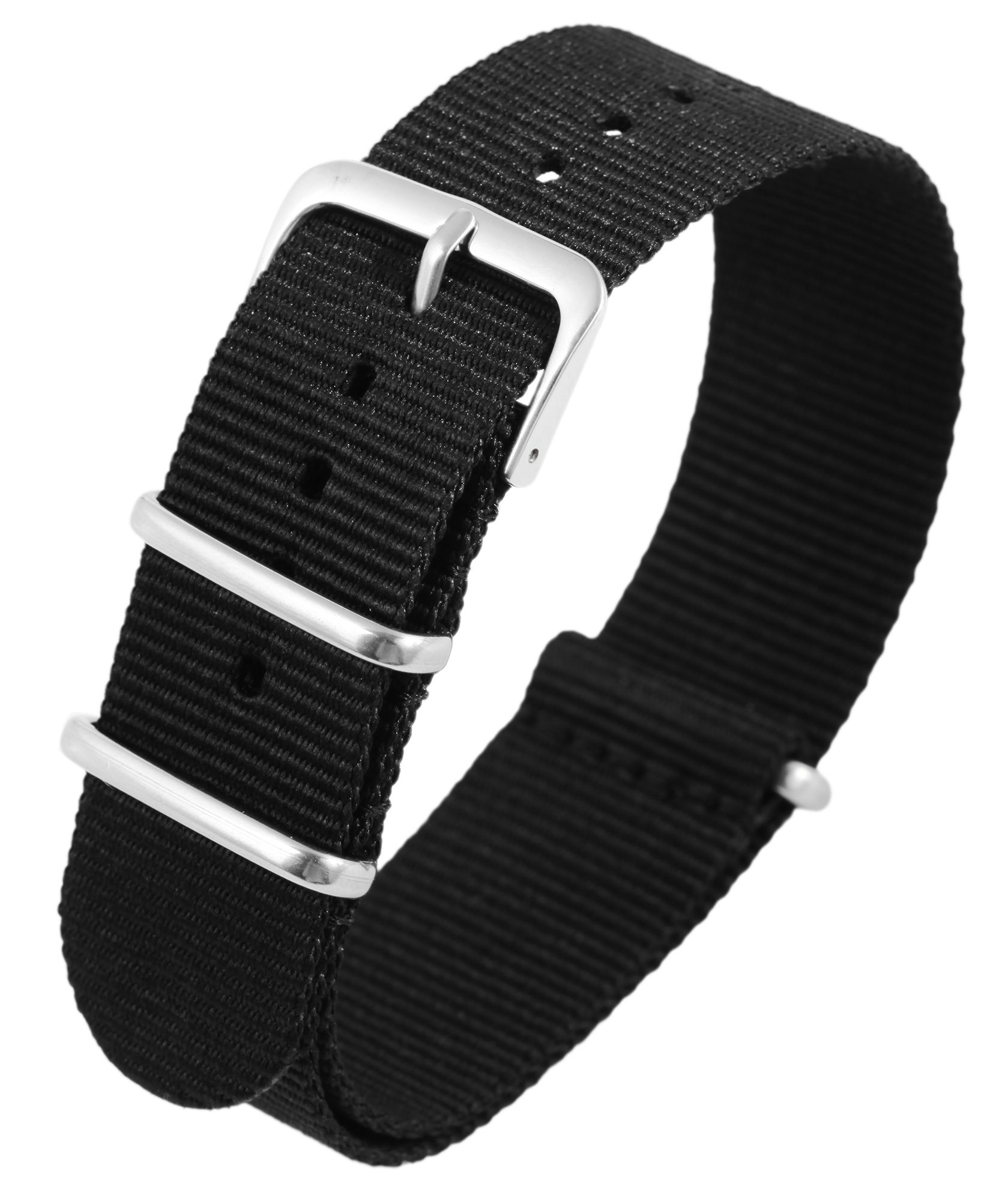 Nylon-Uhrenarmband, schwarz, Dornschließe, 22 mm