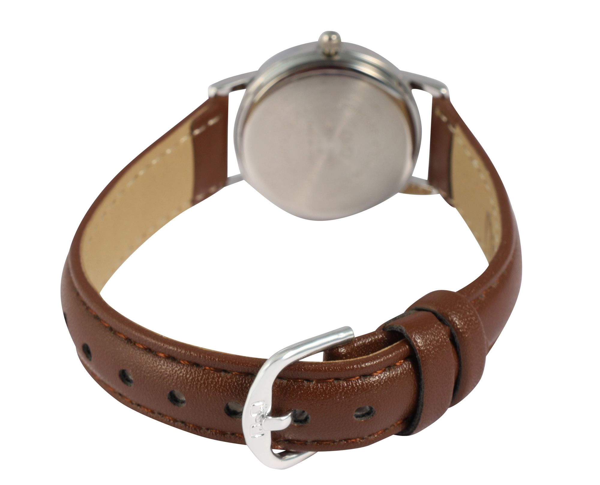 Q&Q Damenuhr, gepolstertes Lederimitatband, Ø 26 mm, braun/silberfarben