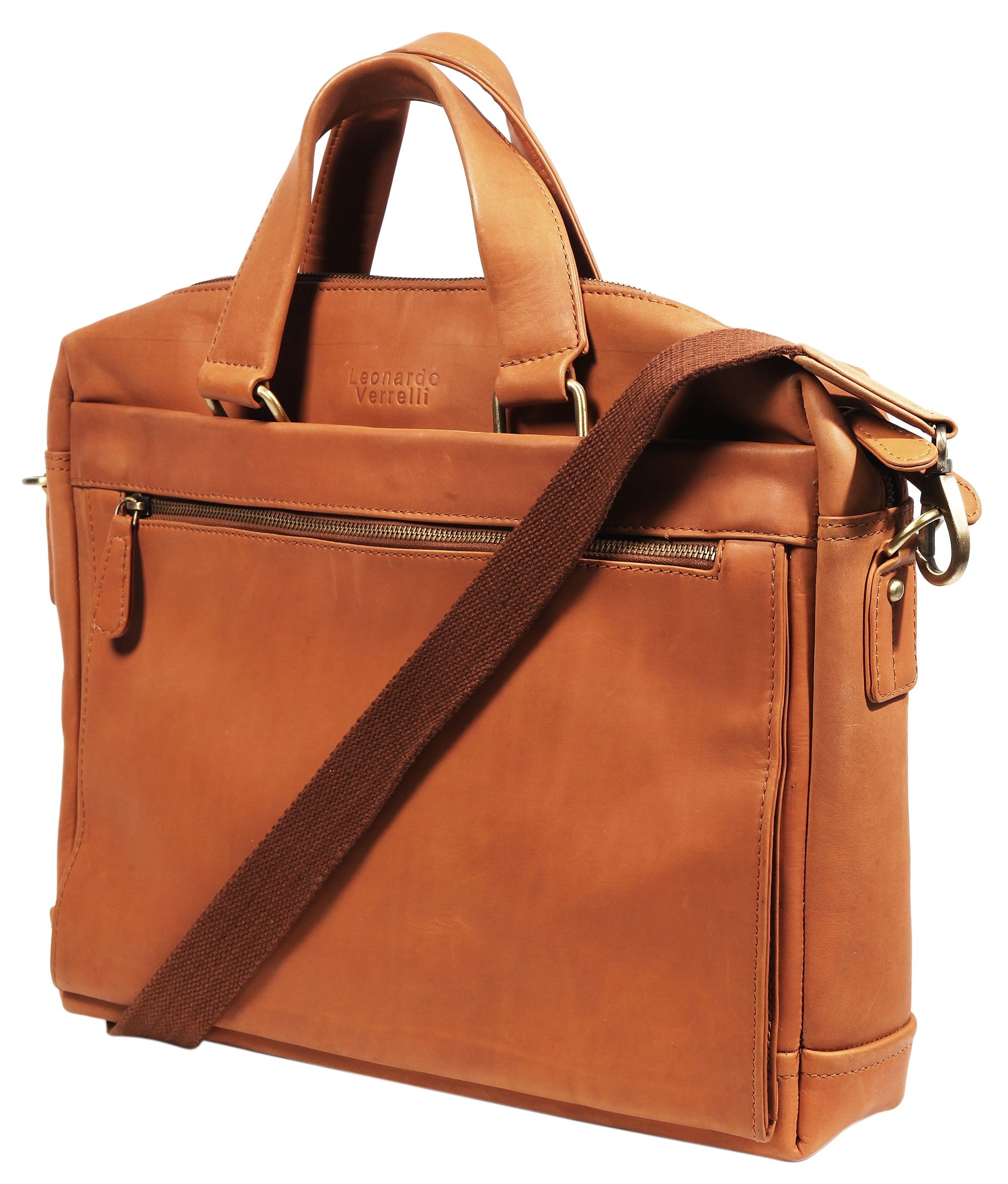 Leonardo Verrelli Echt Leder Laptoptasche Businesstasche, Braun