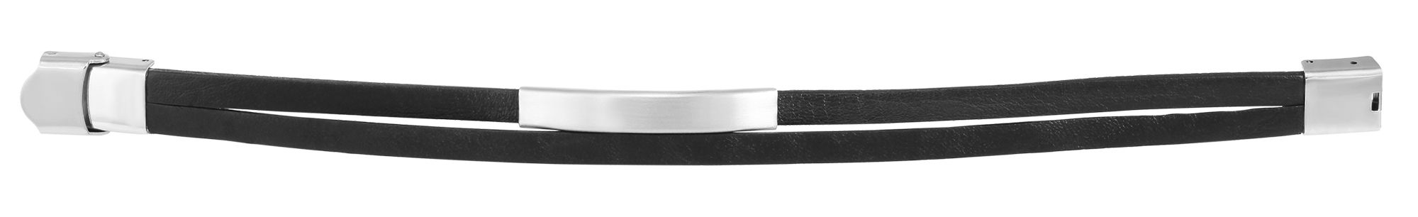 "Aron" Echtlederarmband mit Gravurplatte, 21 cm, schwarz
