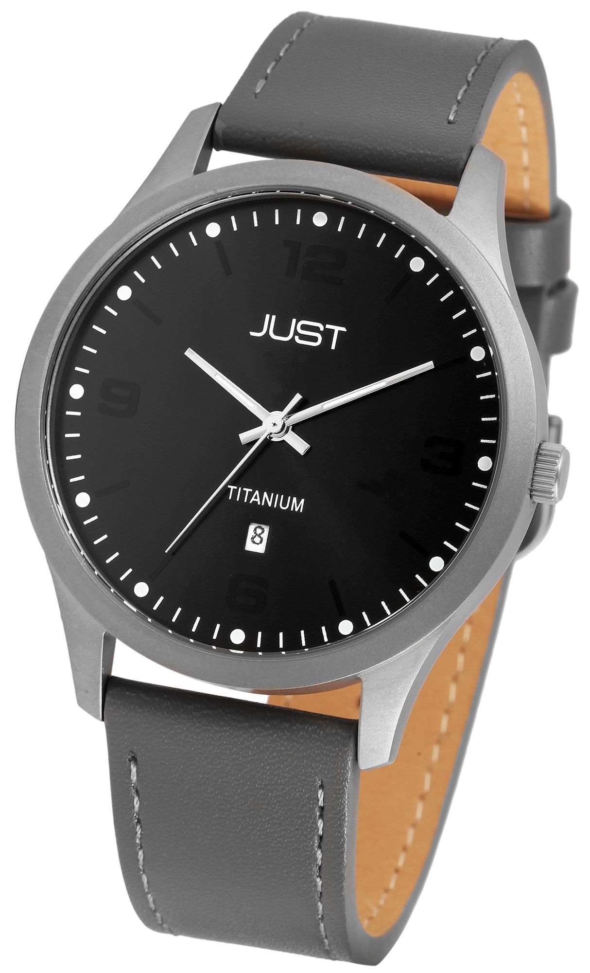 Just Titan Herrenuhr mit Echtlederband grau