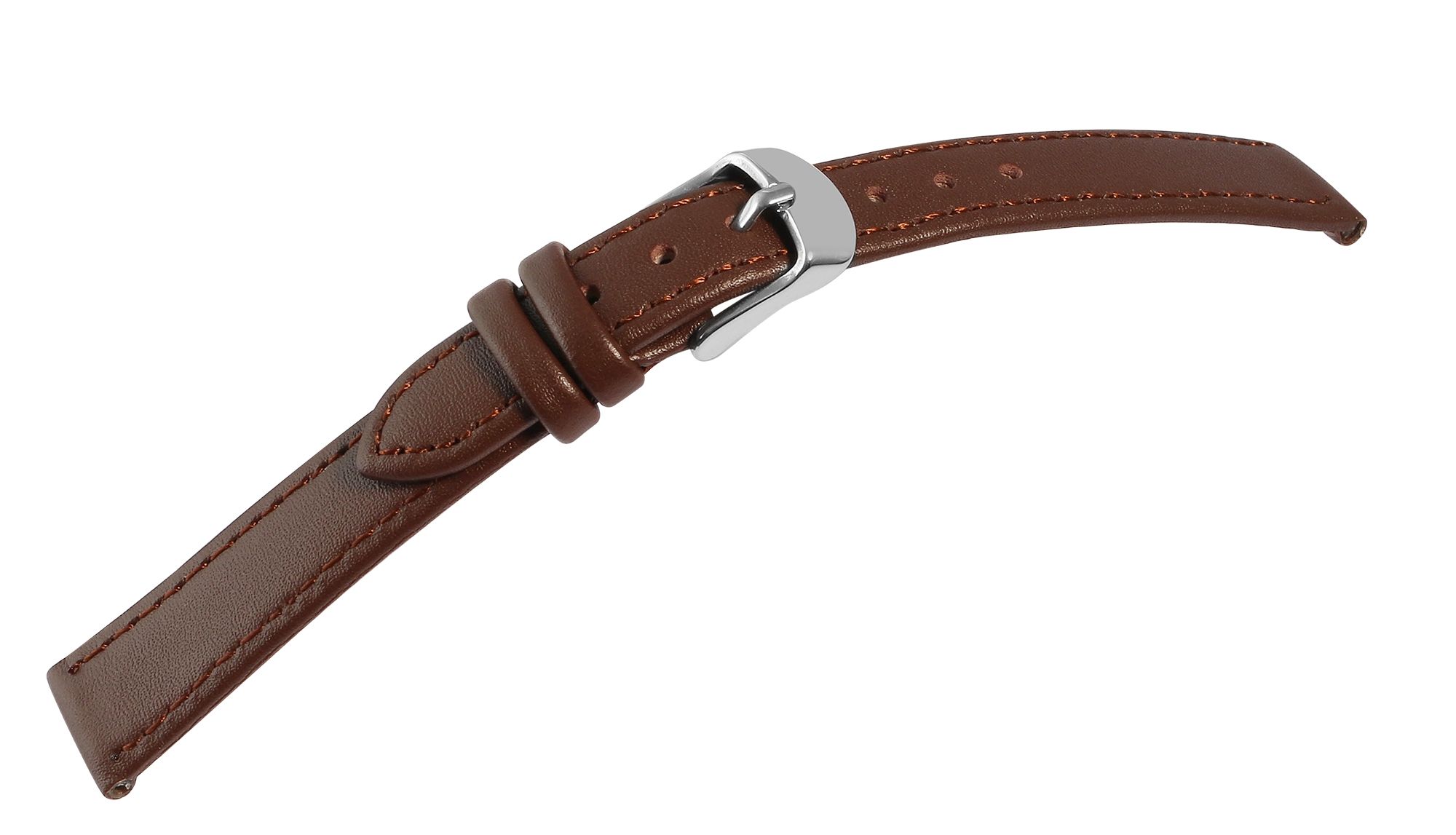 Uhrenarmband aus Echtleder, genäht, dunkelbraun, 16 mm
