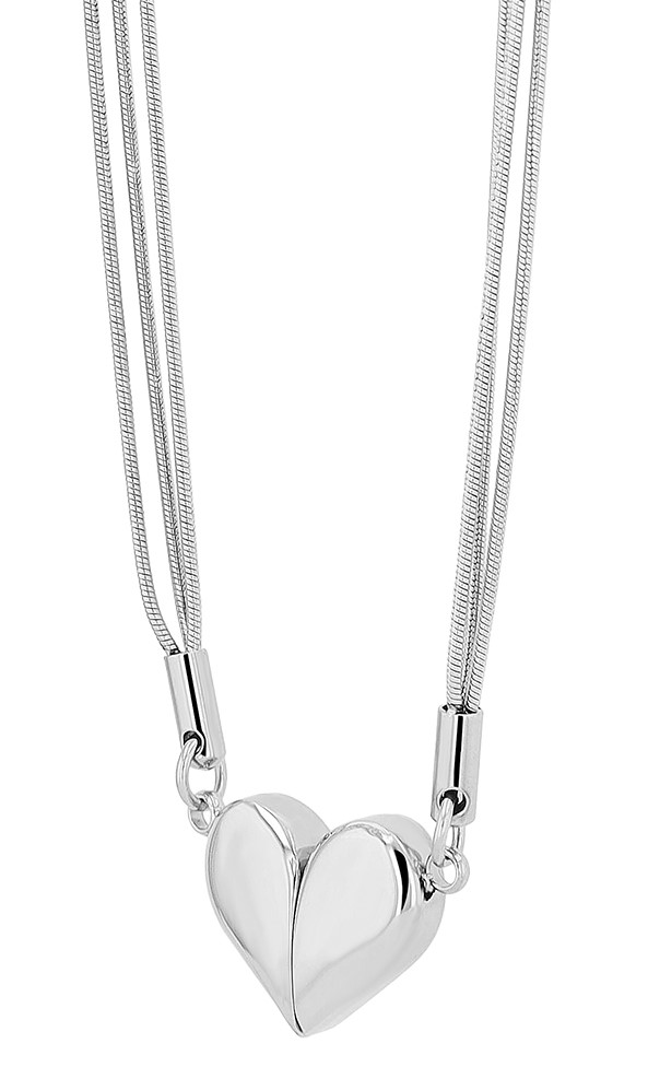 "Atesh" 3-reihige Edelstahkette mit Anhänger, Herz, 43cm, silberfarben