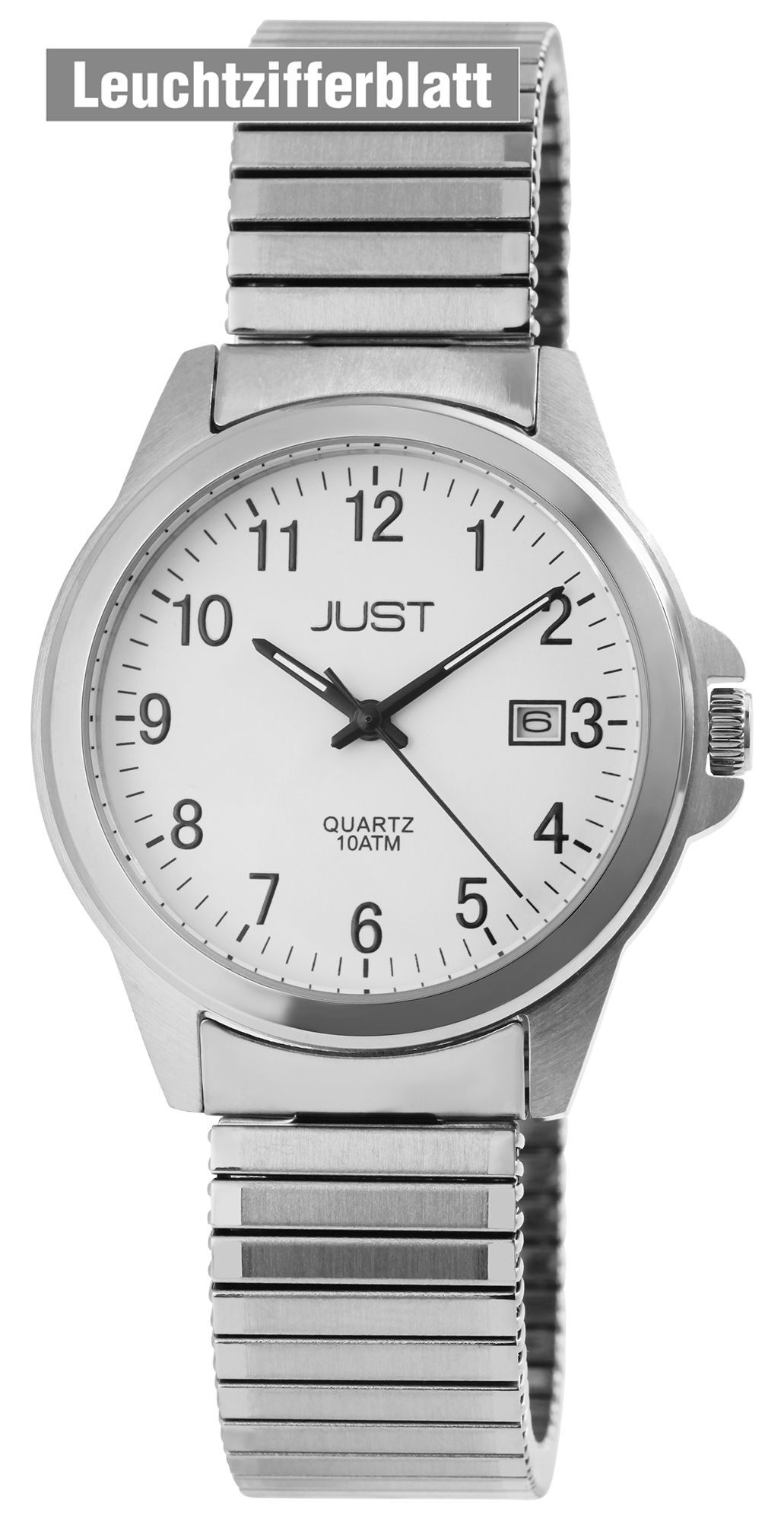 JUST Herrenuhr "Roswin"  Edelstahlzugband, Ø 38 mm, silberfarben/ Leuchtzifferblatt