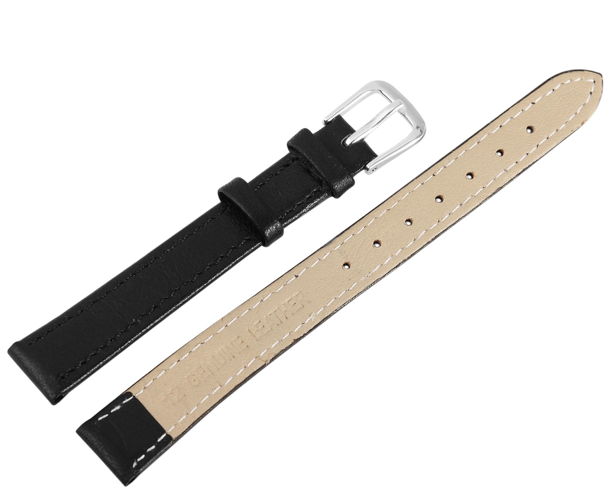 12er Set Echtleder-Uhrenarmband in schwarz, 12 mm