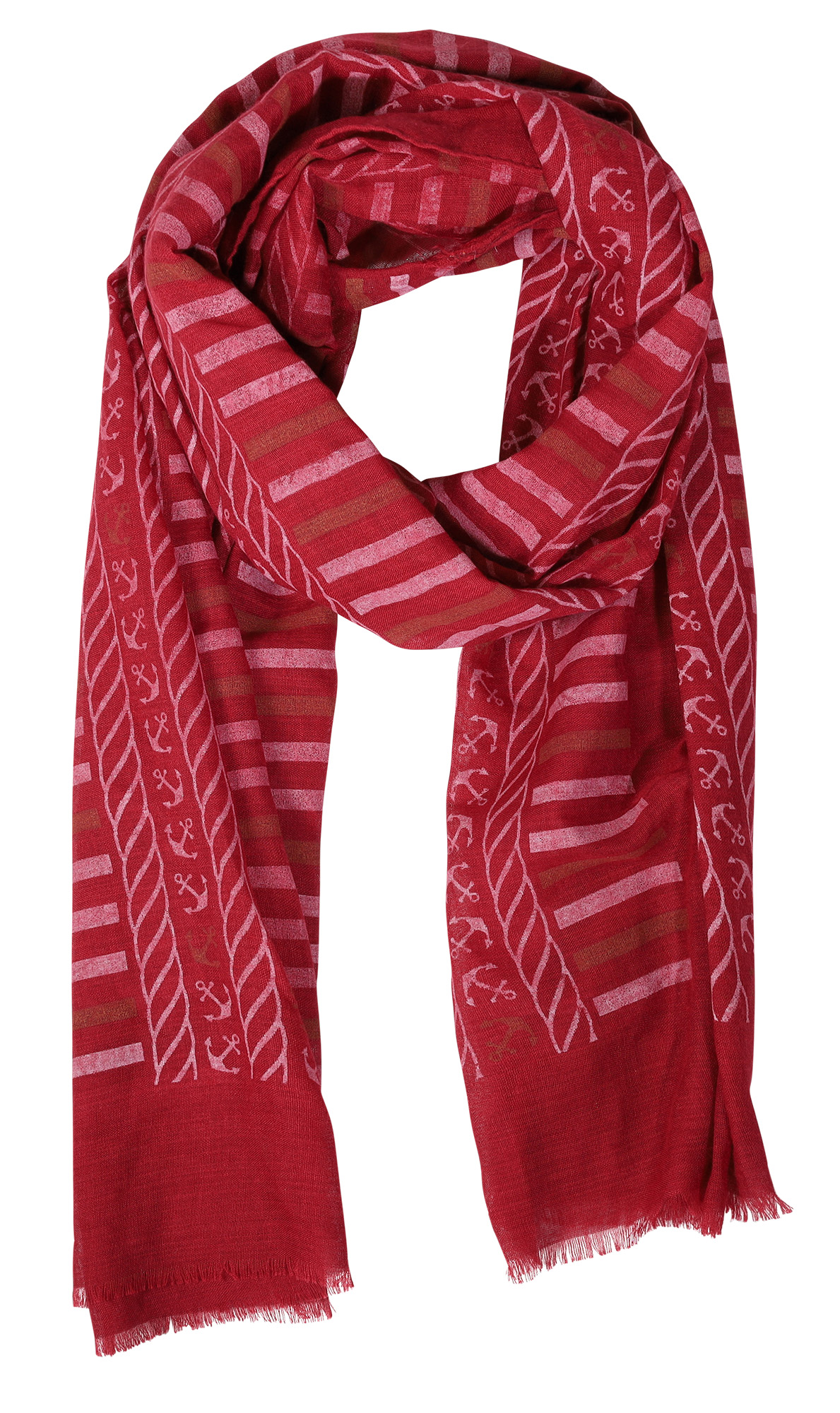 Schalpaket, 70 x 180 cm, 30% Baumwolle 70% Viskose, VE 4, rot/ beige + Anker