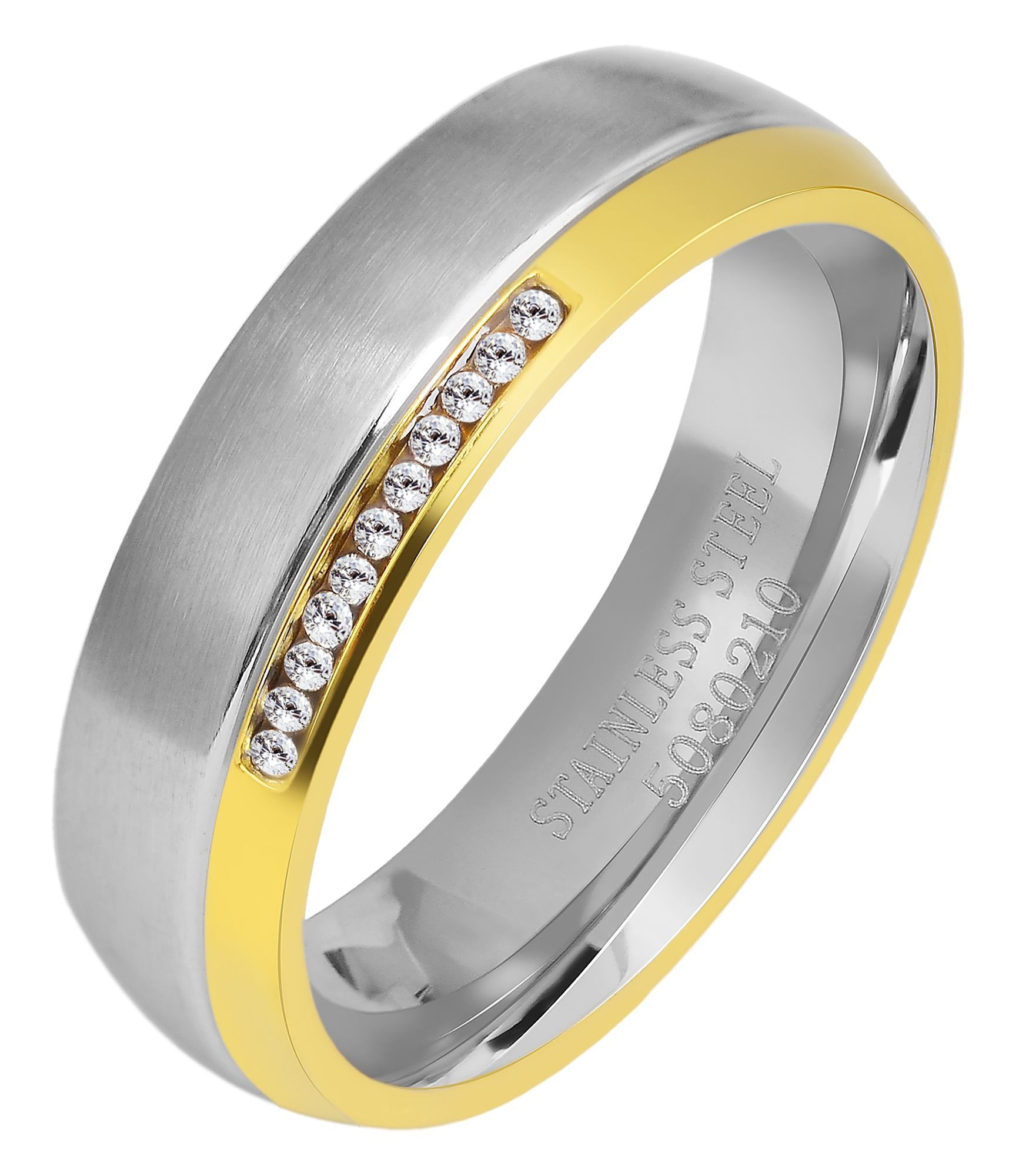 " Heart's Duo" Damen-Partnerring, Gr 52 aus Edelstahl mit Similisteinen, bicolor (silberfarben/ goldfarben)